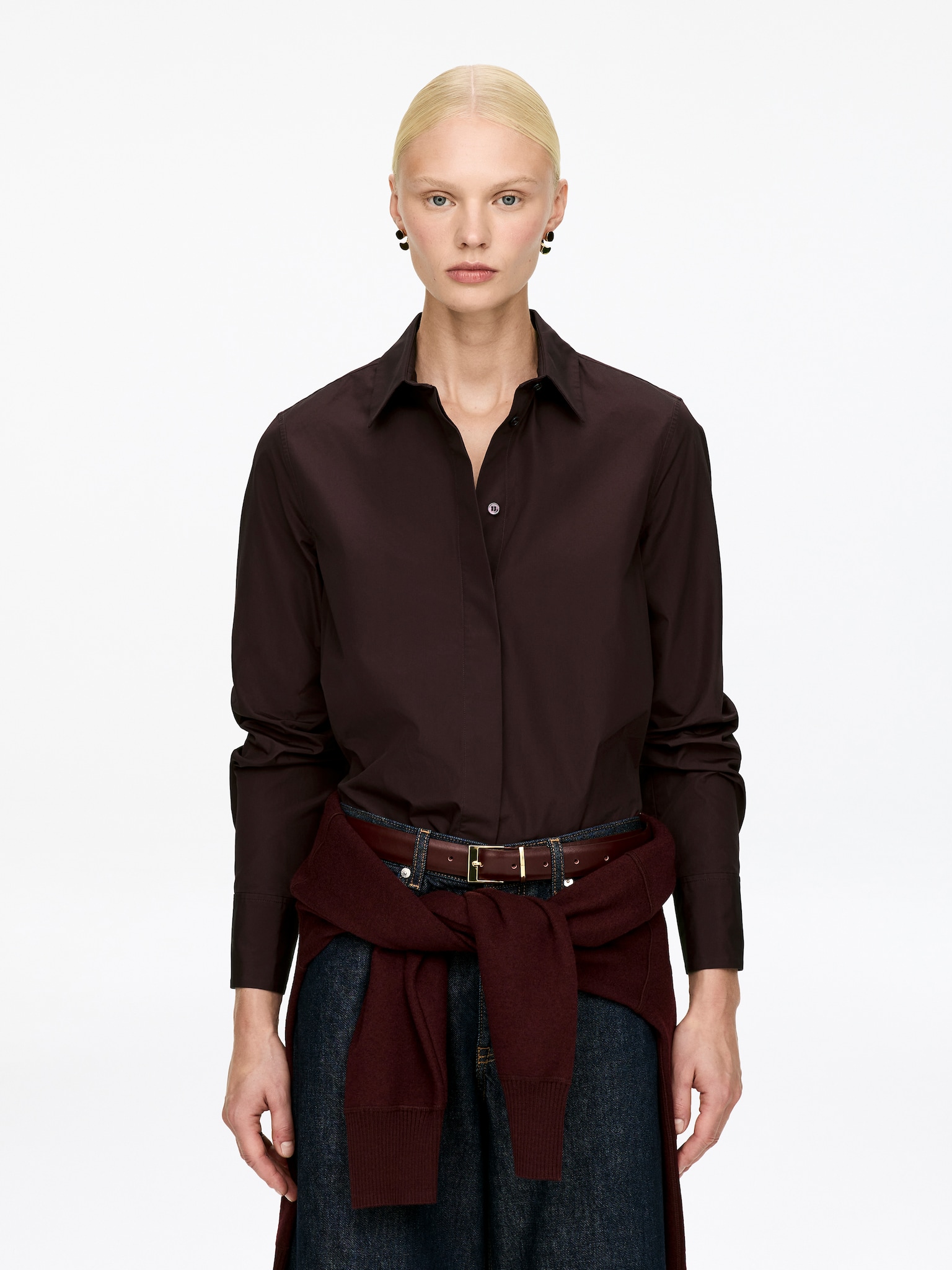Košile z popelínu s regular fit střihem - Burgundy/White