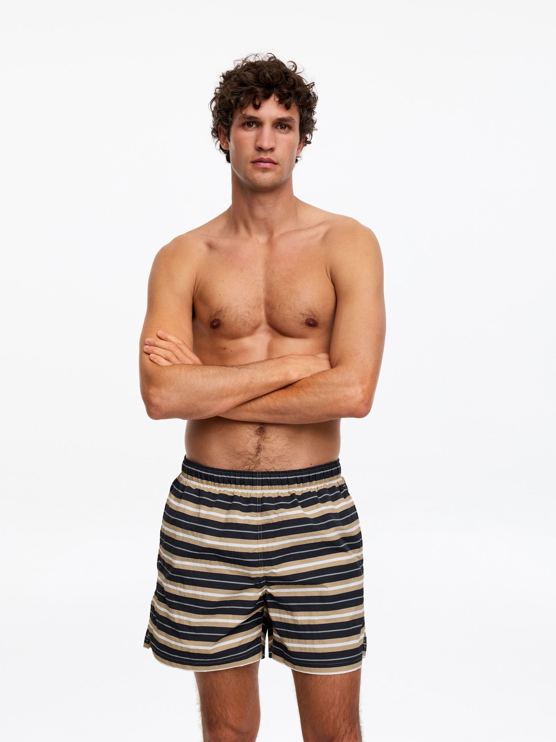 Allover-Printed Swim Shorts - Beige/Striped - Men - StillMedia/Lookbook - 3