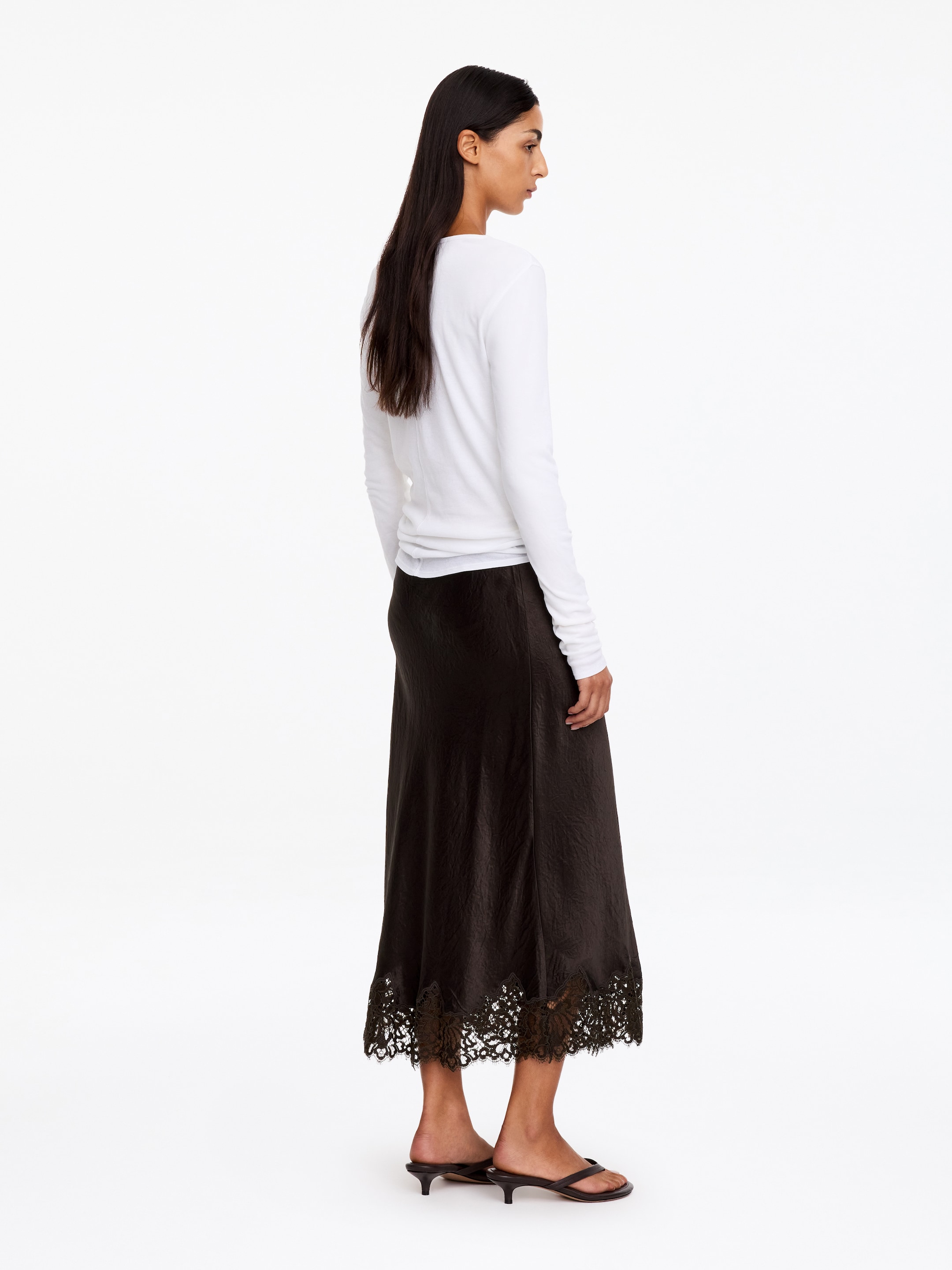 Lace-Detail Satin Skirt - Dark Brown - Regular fit - women - StillMedia/Lookbook - 13