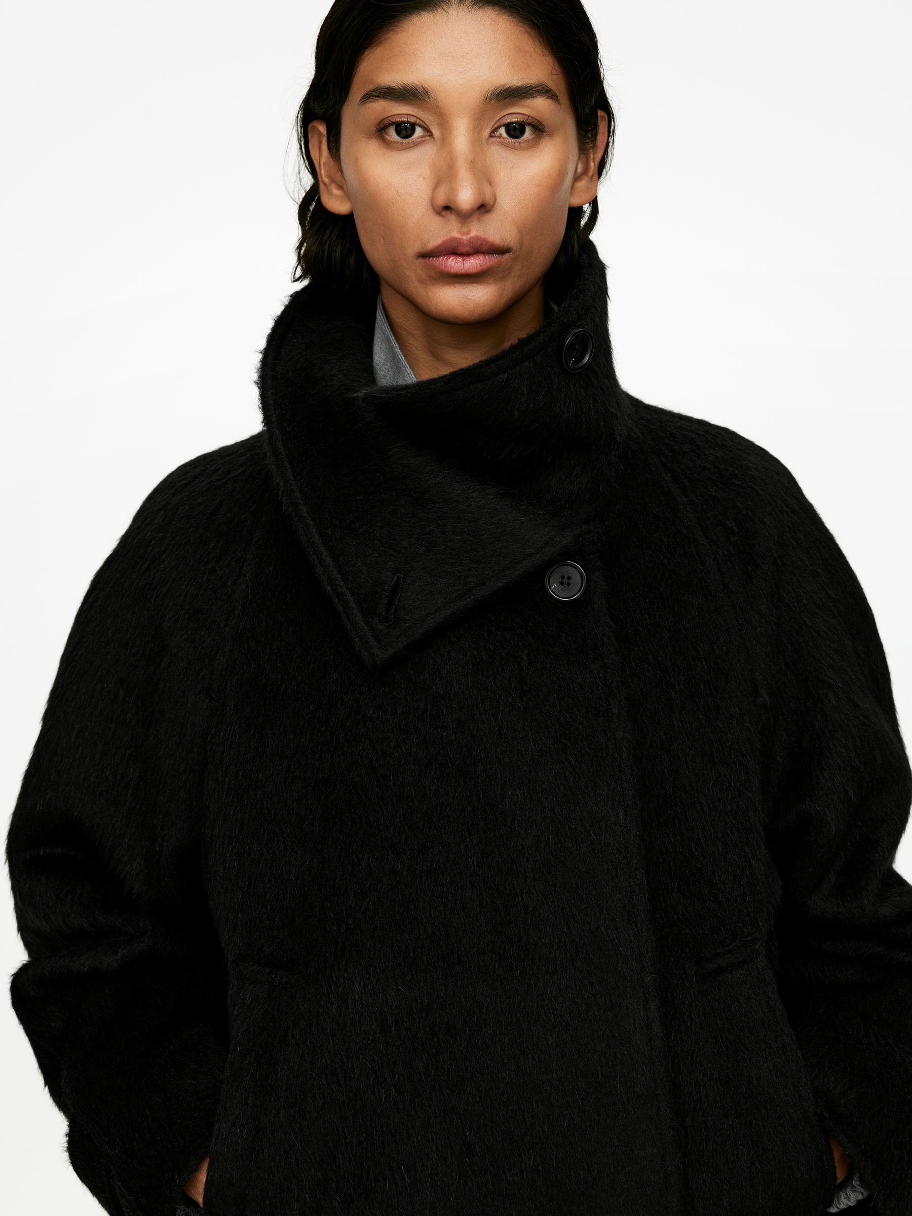 Veste col cheminée en mélange de laine et d'alpaga - Noir - Regular fit - Femme - StillMedia/Lookbook - 4