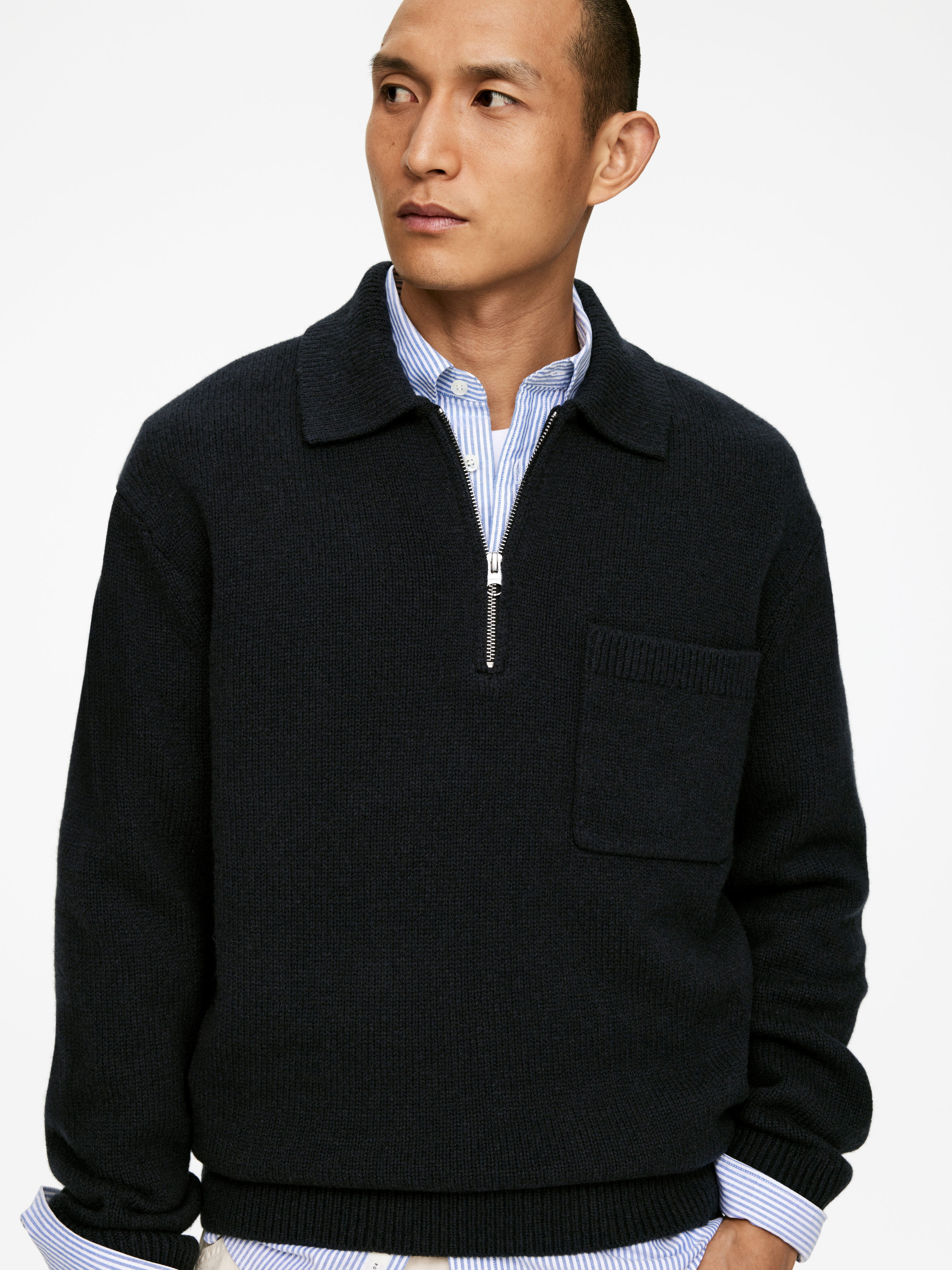 Gestricktes Polohemd aus Wolle, mit Reißverschluss - Schwarz - Regular Fit - Herren - StillMedia/Lookbook - 5