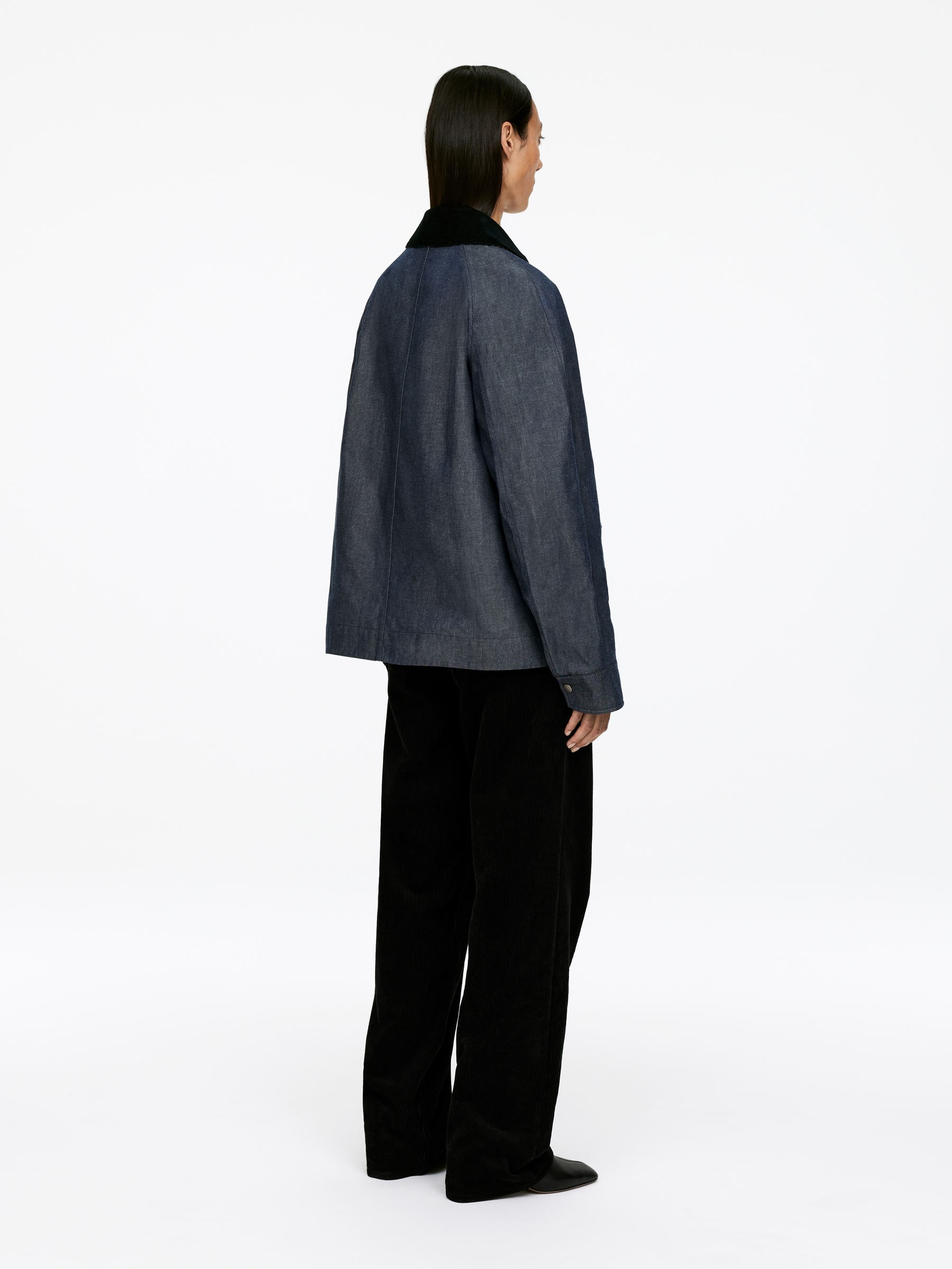 ARKET and Barbour Dry-Waxed Denim Jacket - Blue - Regular fit - Women - StillMedia/Lookbook - 7