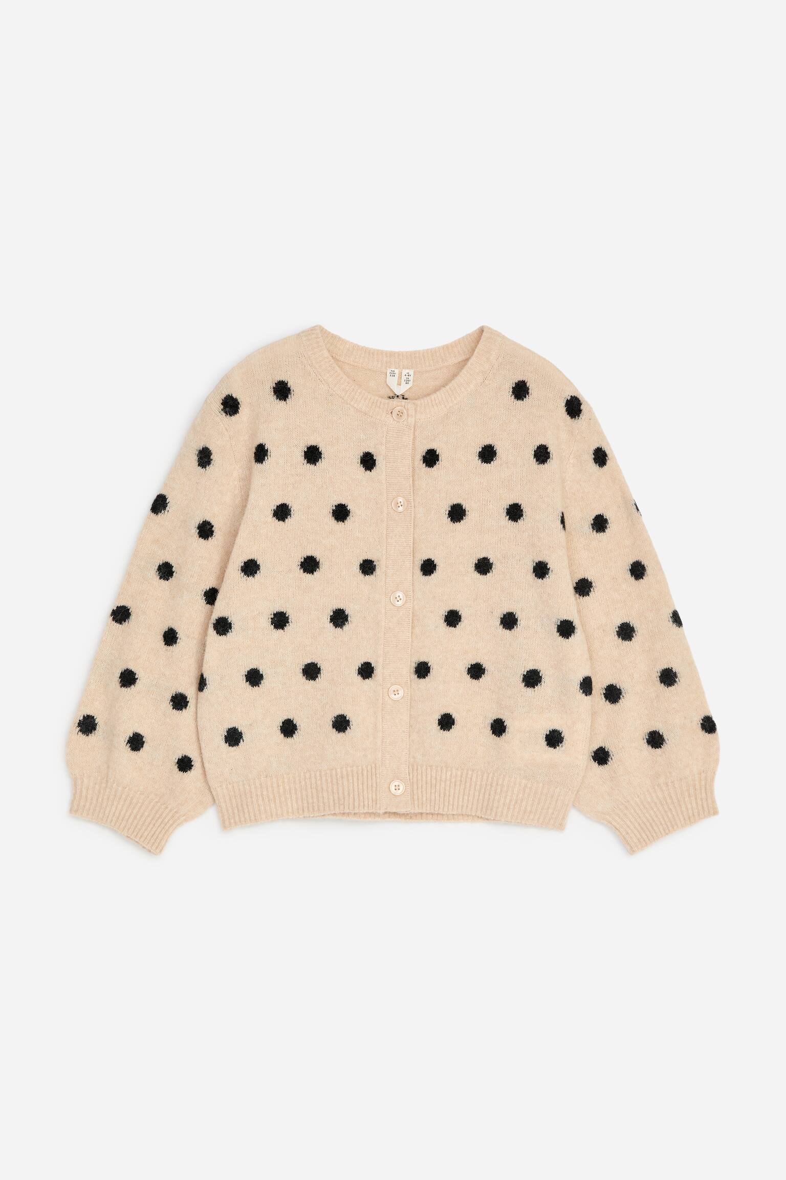 Cardigan en laine et alpaga - Beige/Noir/Rose/Bleu/Cœurs blancs