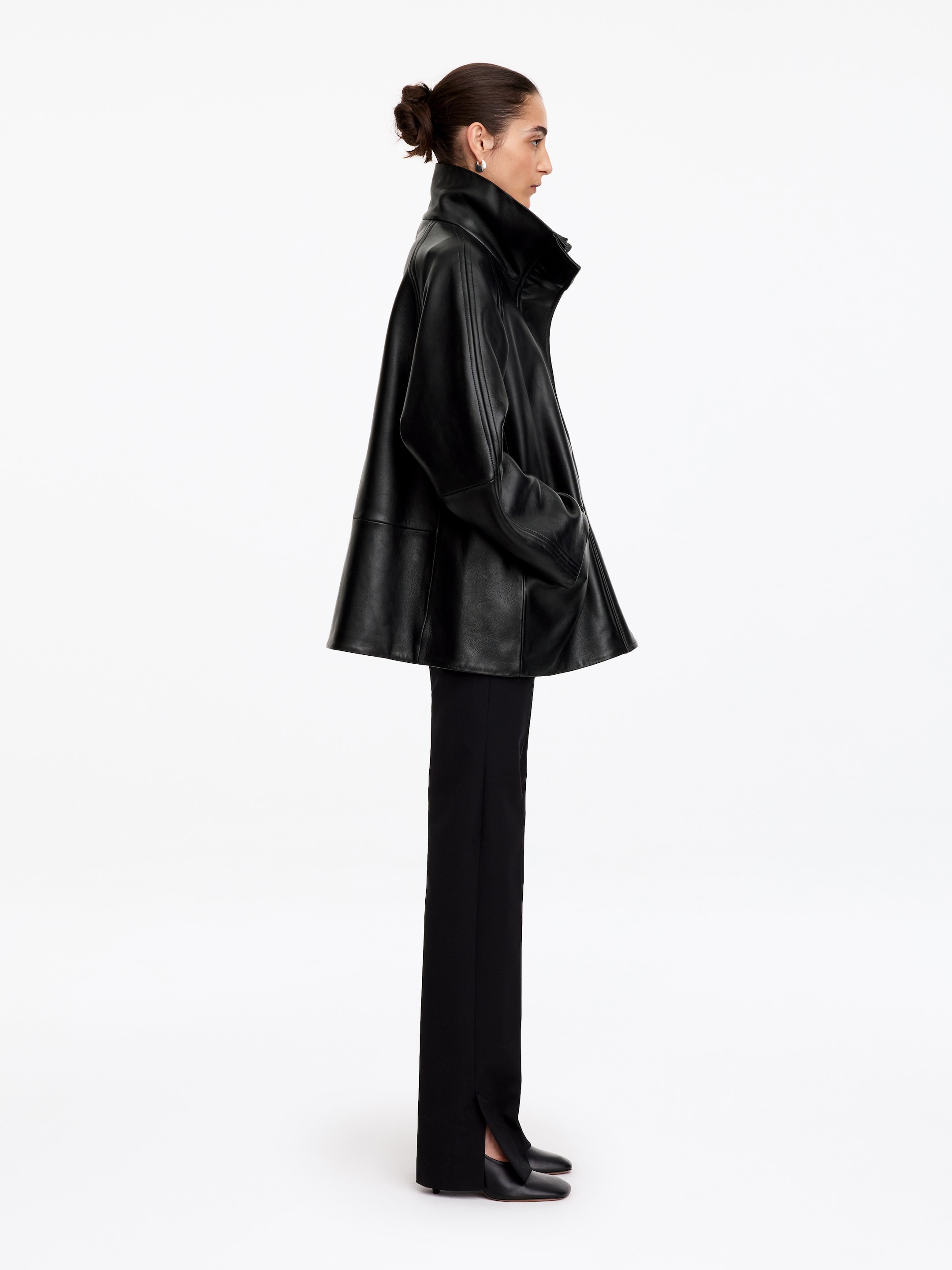 Leather Funnel-Neck Jacket - Black - Relaxed fit - women - StillMedia/Lookbook - 4