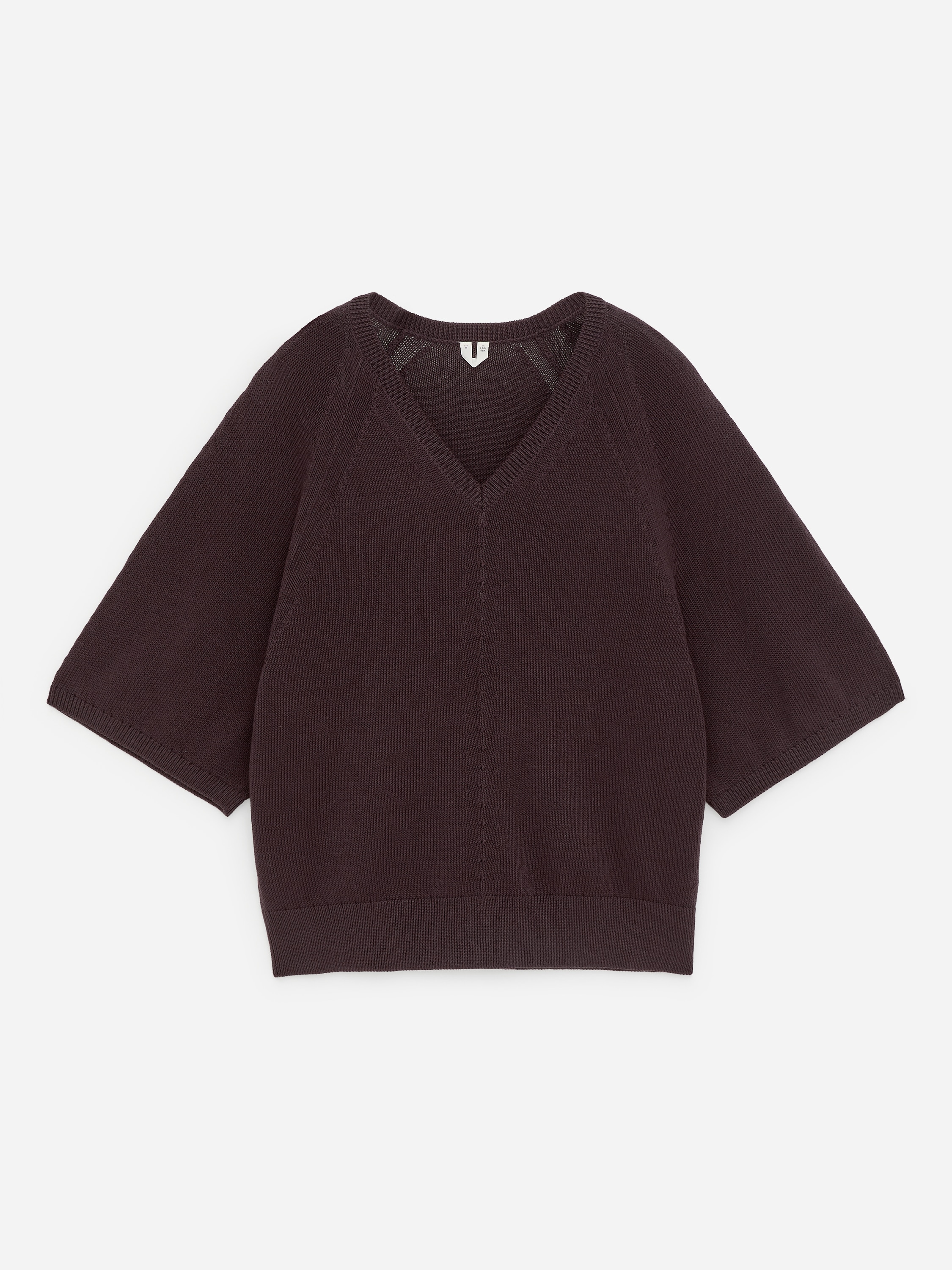 V-ringad stickad topp - Brun