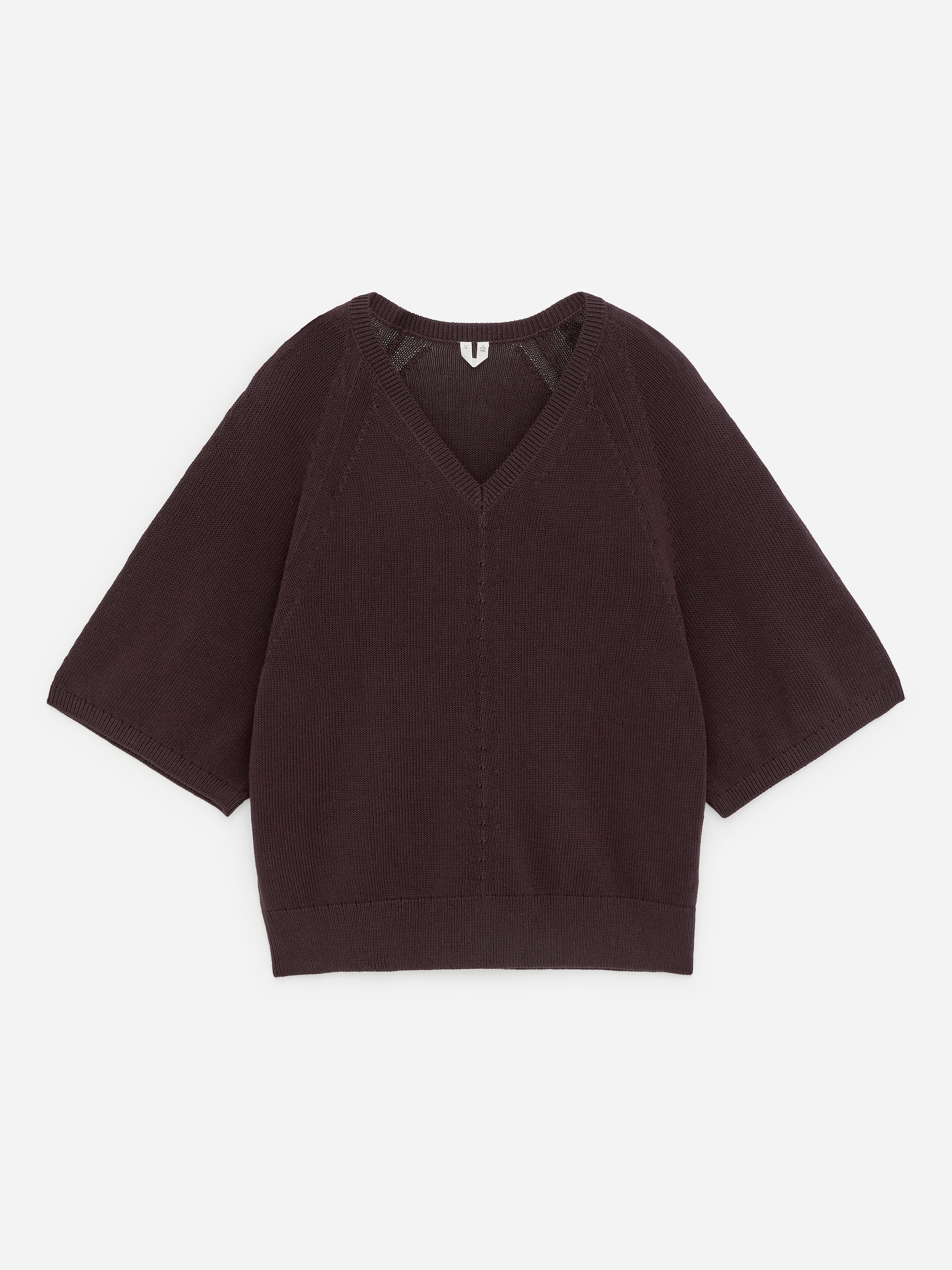 V-Neck Knitted Top-Brown-18656