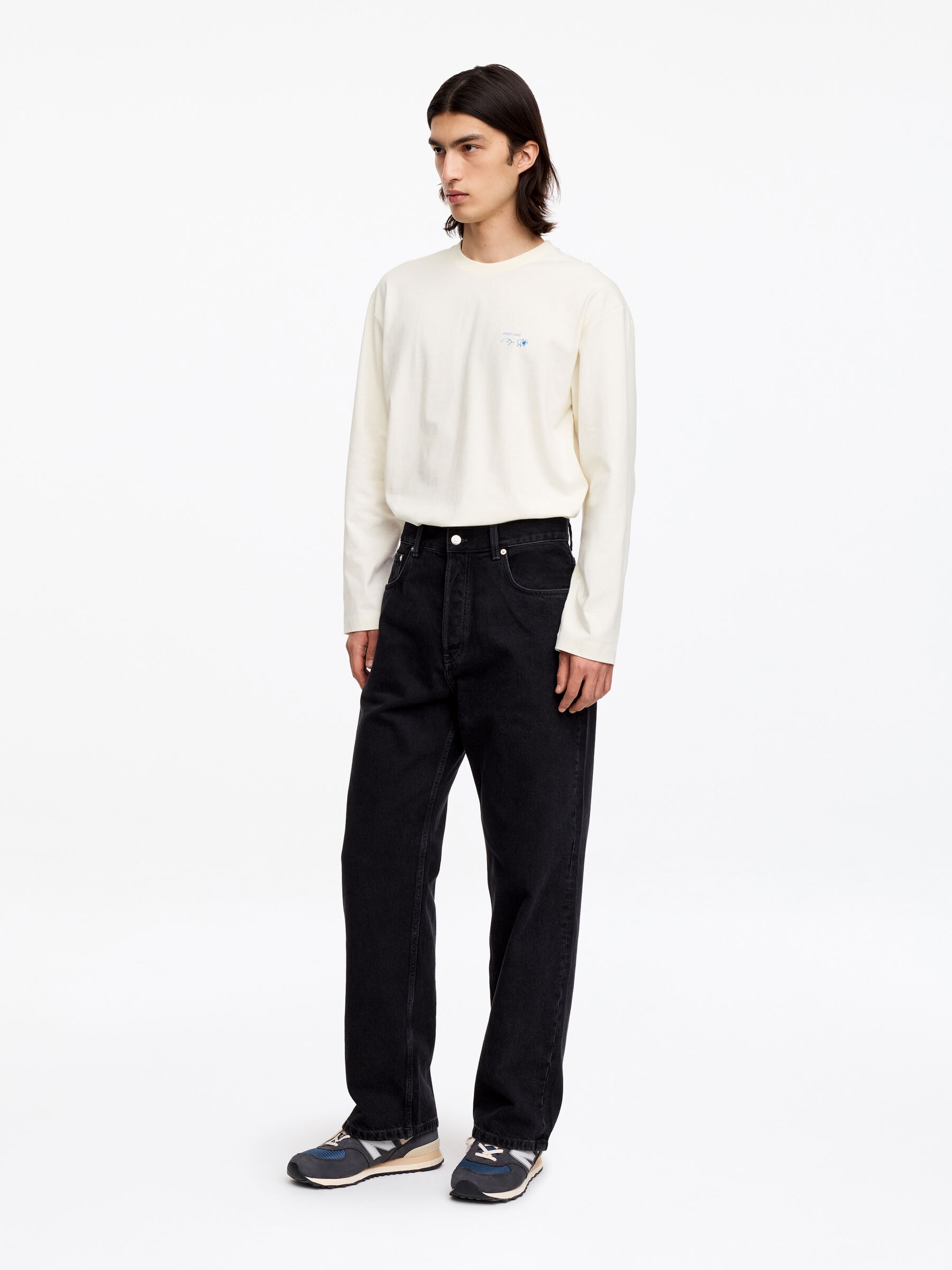 T-shirt à manches longues ARKET CAFÉ - Blanc cassé/Bleu - Regular fit - Café - StillMedia/Lookbook - 6