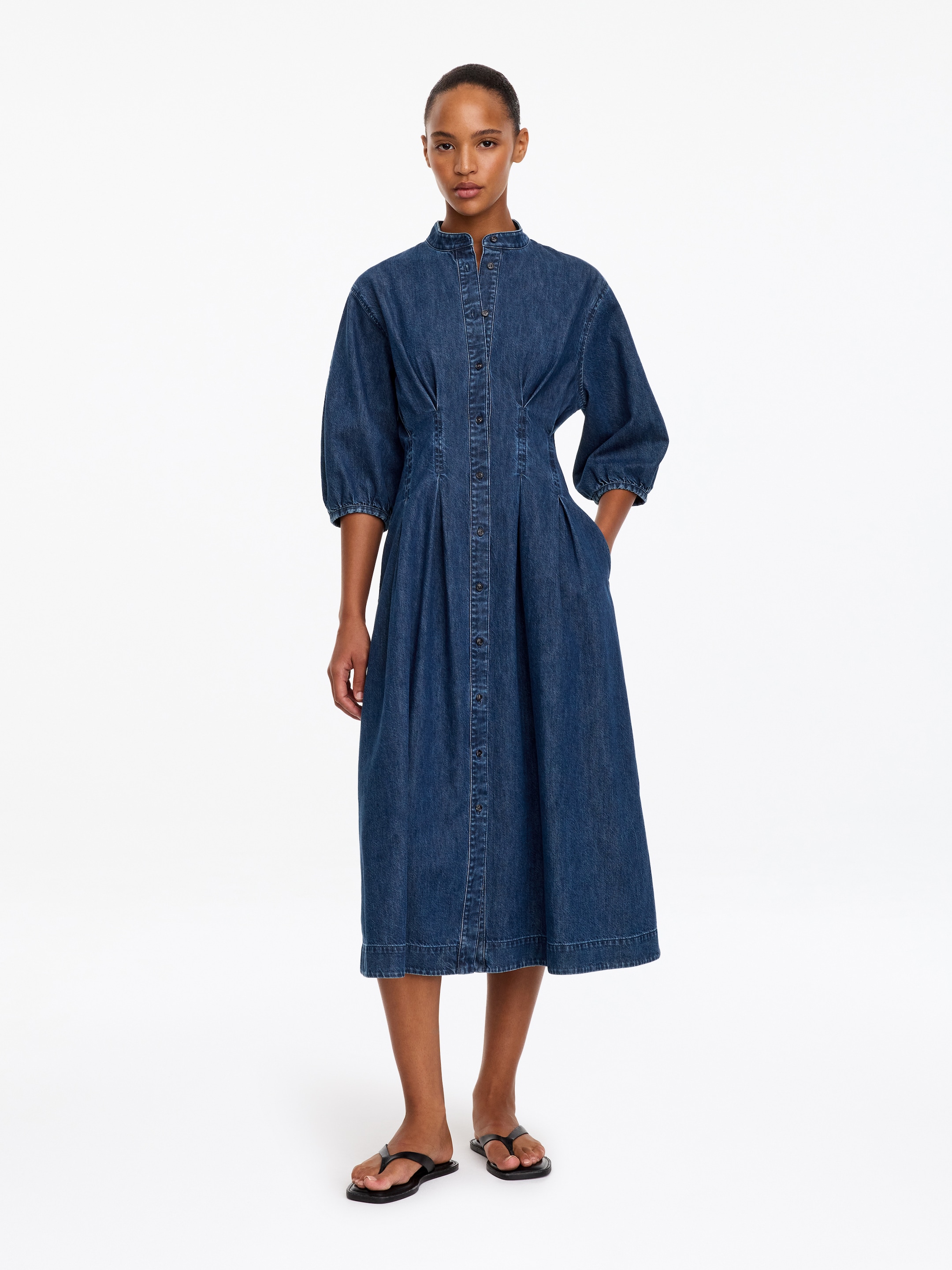 Bawełniana jeansowa sukienka-Blue-20493