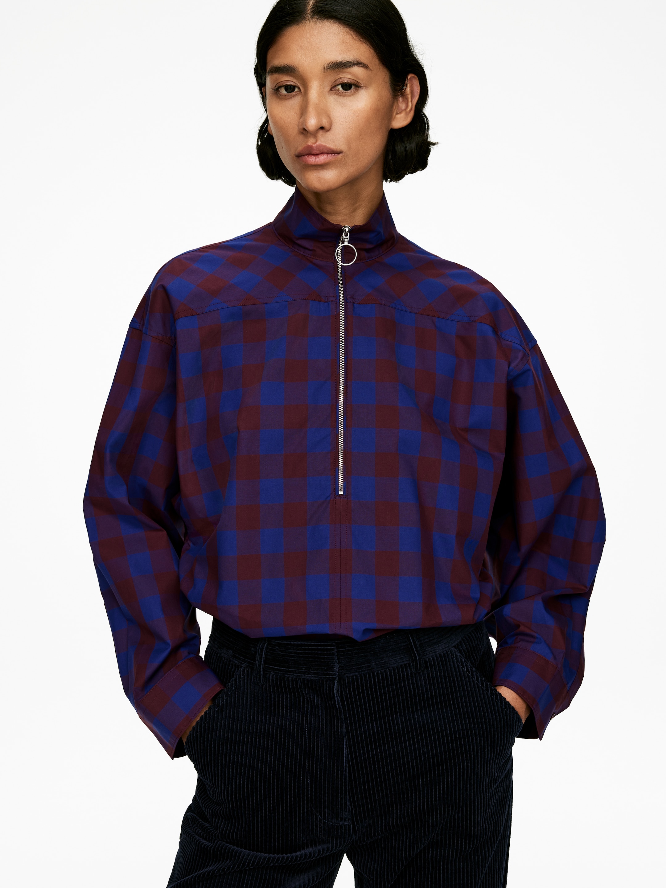 Visa större bild: Skjorta med dragkedja - Blå/vinröd - DAM | H&M FI 4