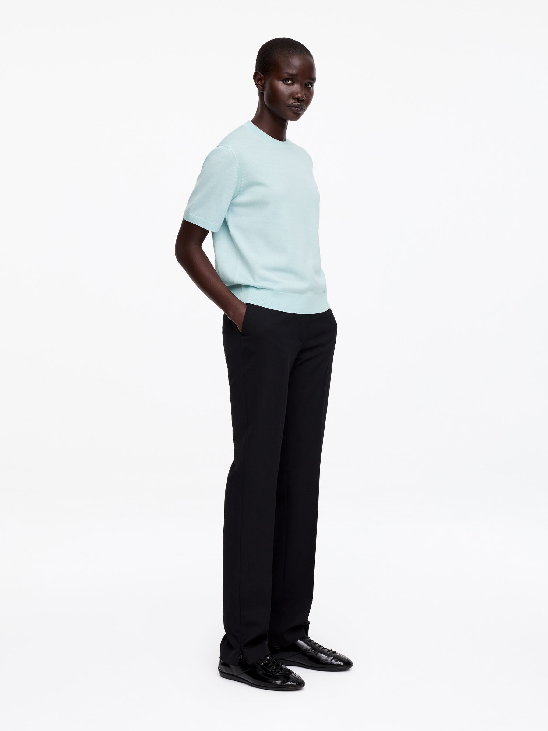 T-shirt en maille de laine mérinos - Turquoise poudré - Regular fit - Femme - StillMedia/Lookbook - 5