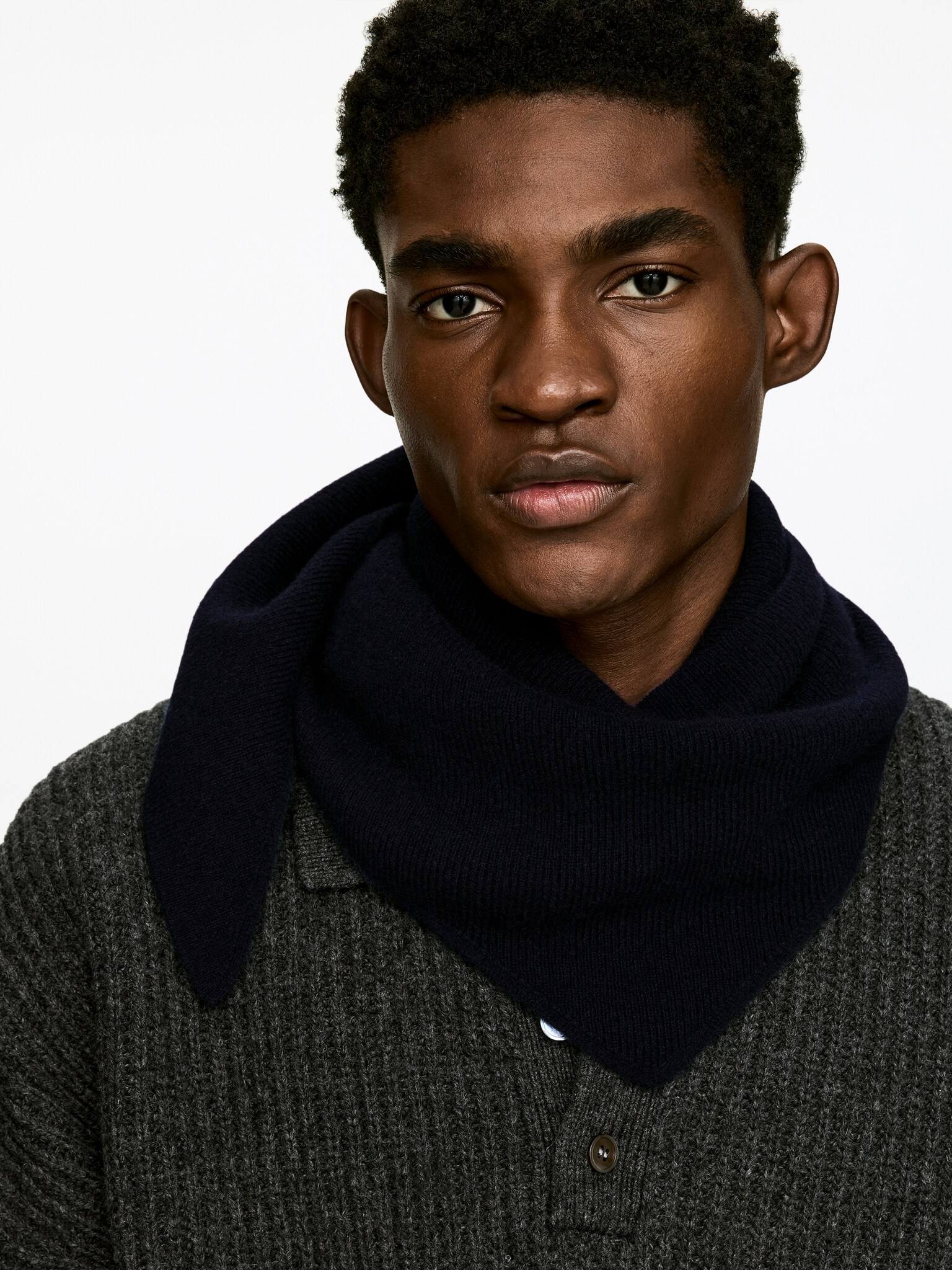 Pure Cashmere Triangle Scarf - Azul escuro/Bordeaux - 4