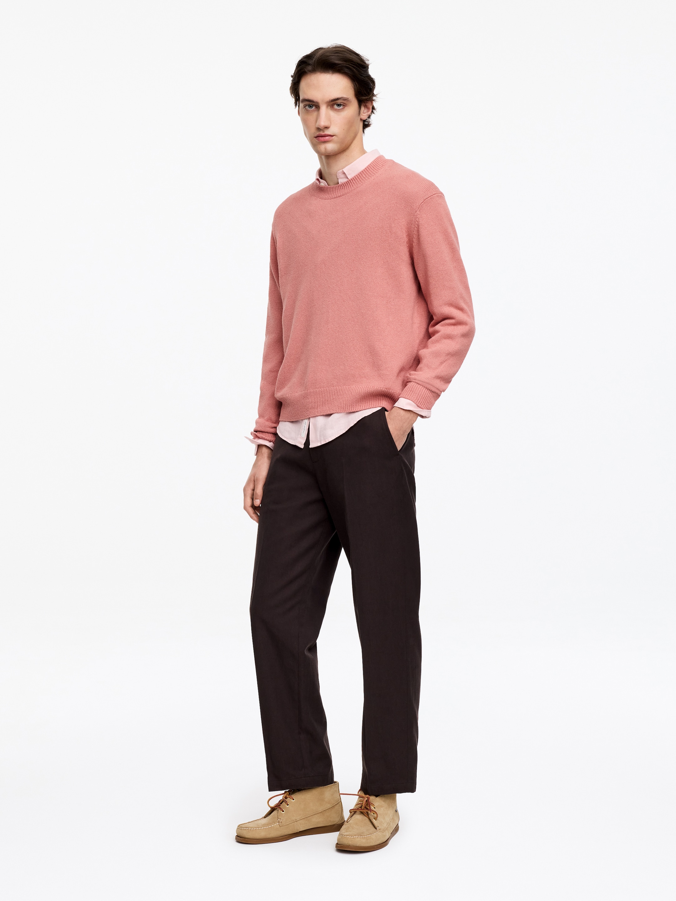 Pull en lin et coton - Rose poudré - Regular fit - Homme - StillMedia/Lookbook - 3
