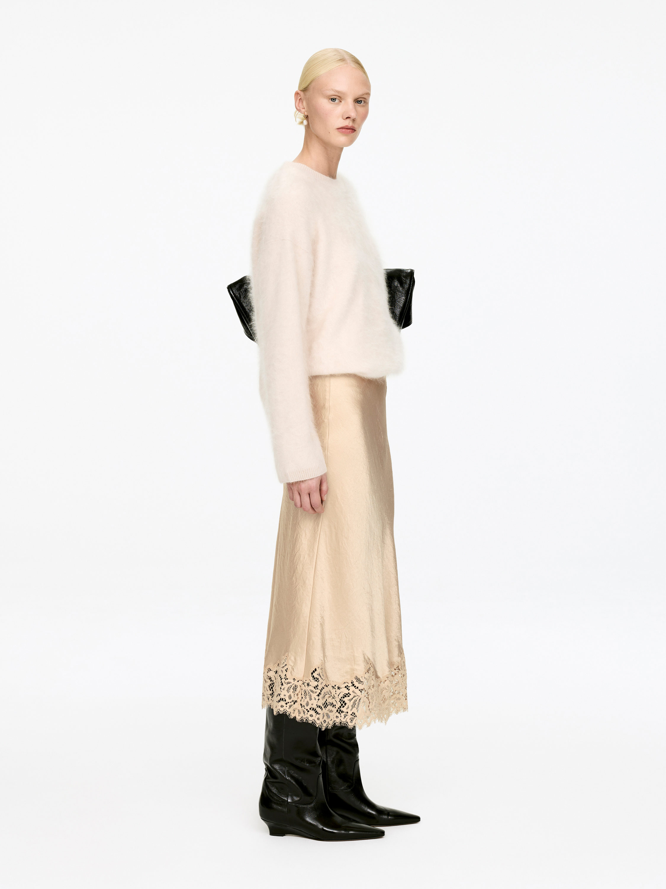 Lace-Detail Satin Skirt - Beige - Regular fit - Women - StillMedia/Lookbook - 6