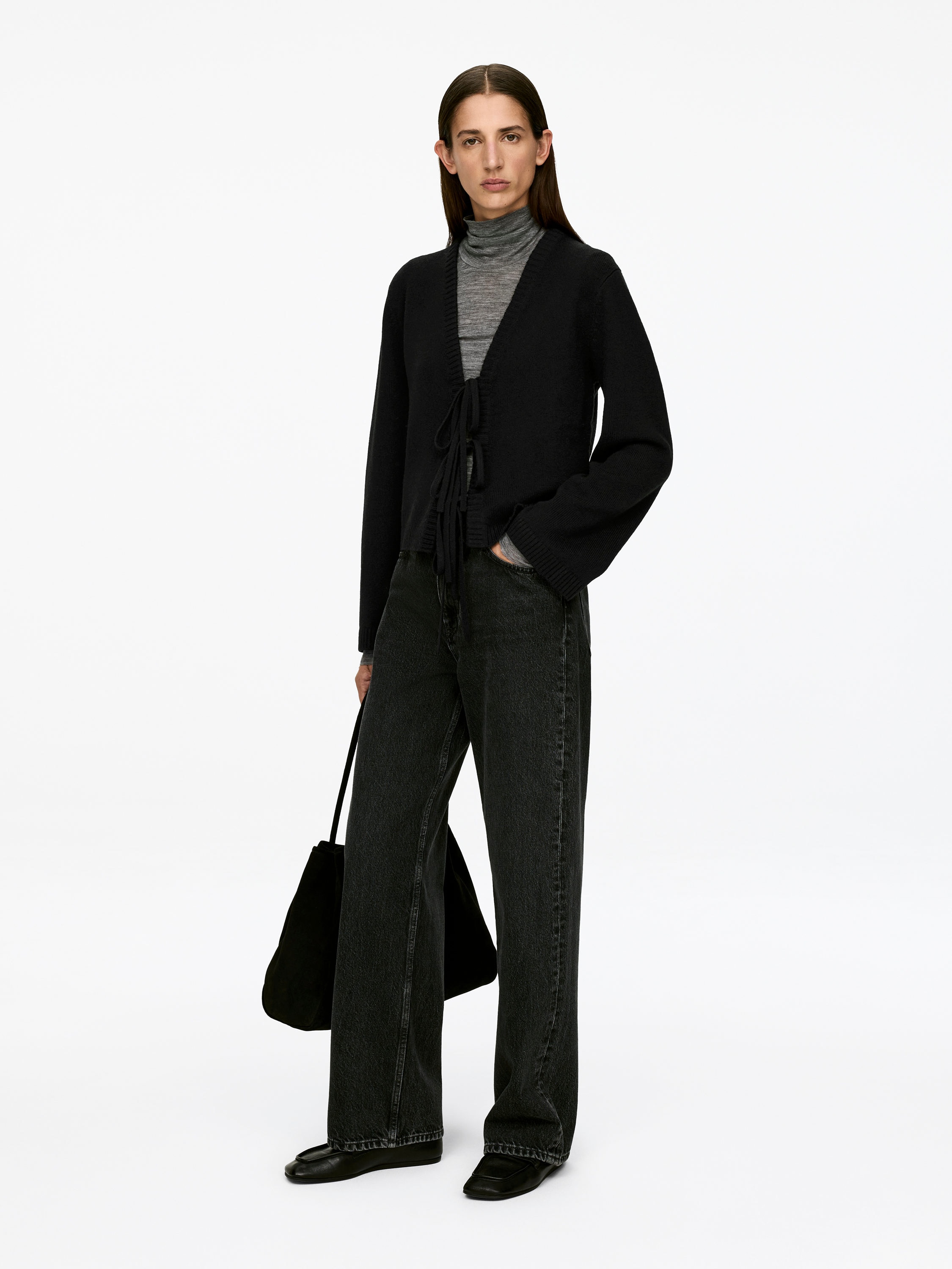 Wool Tie-Front Cardigan - Black - Regular fit - Women - StillMedia/Lookbook - 5