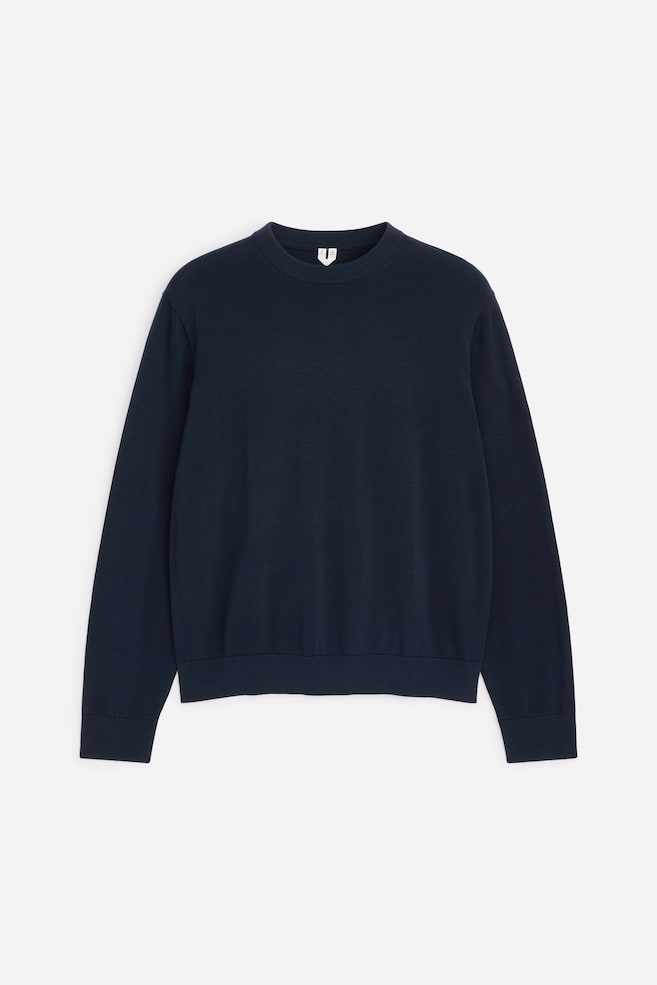 Leichter Baumwollpullover mit Rundhalsausschnitt - Dunkelblau/Blasses Mintgrün/Himbeerrot - 1