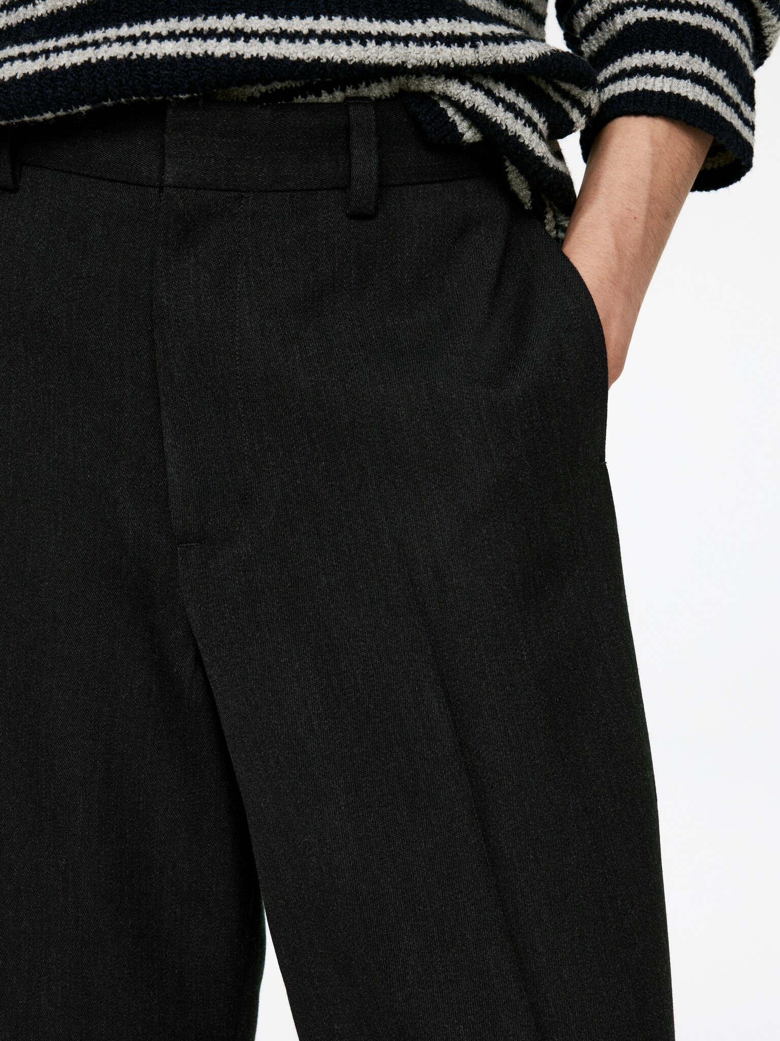 Loose Fit Wool Trousers - Dark Grey/Dark Blue - 5