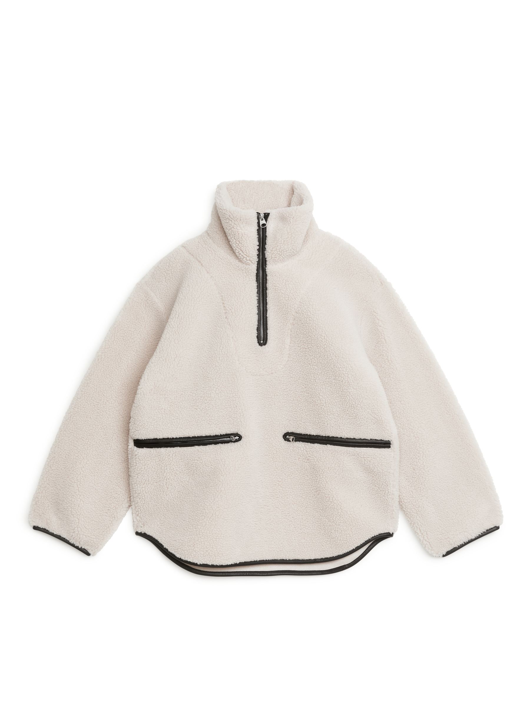 Leather Trimmed Pile Anorak - Off White - Loose fit - Women - StillMedia/DescriptiveStillLife - 1