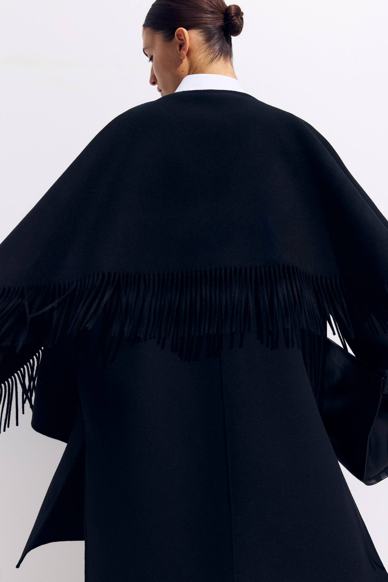 Płaszcz z podwójnej tkaniny z domieszką wełny - Czarny - 4