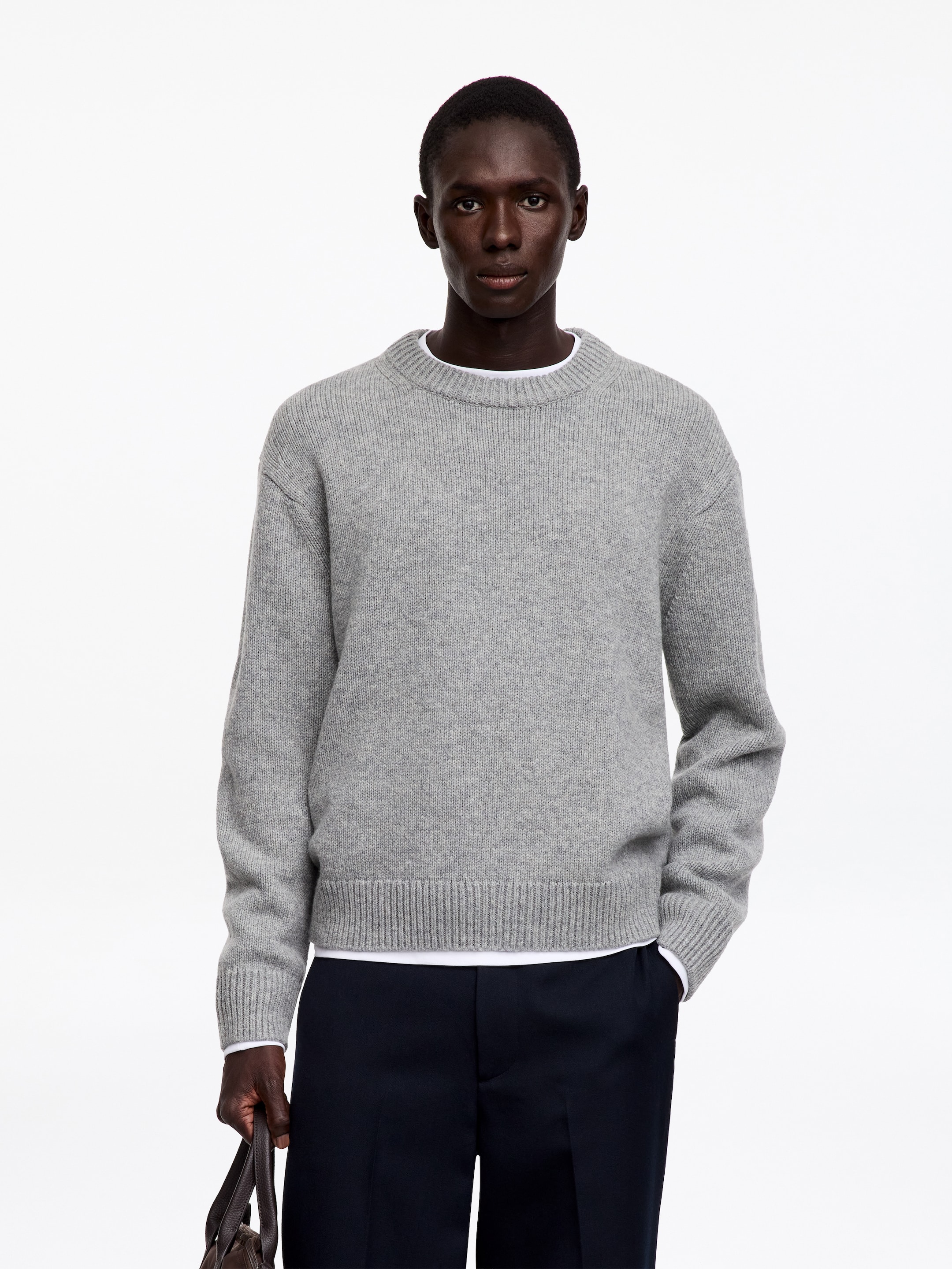 Wełniany sweter z grubej dzianiny-Grey-15895