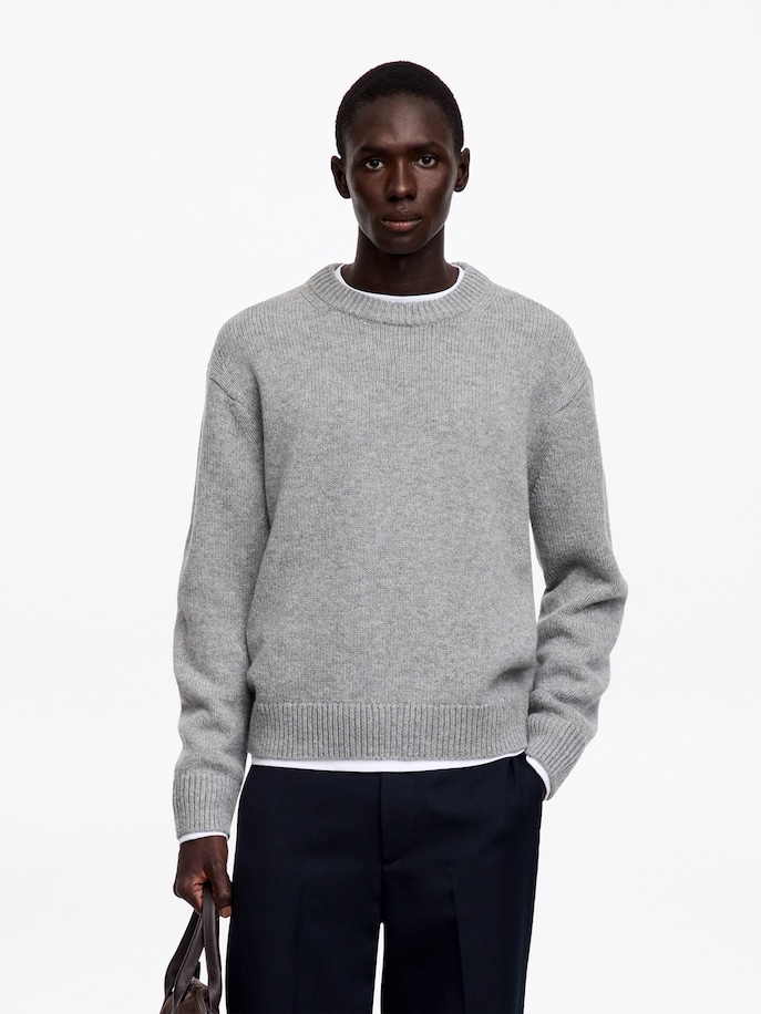 PULLOVER AUS SCHWEREM WOLLSTRICK in Light Grey Melange