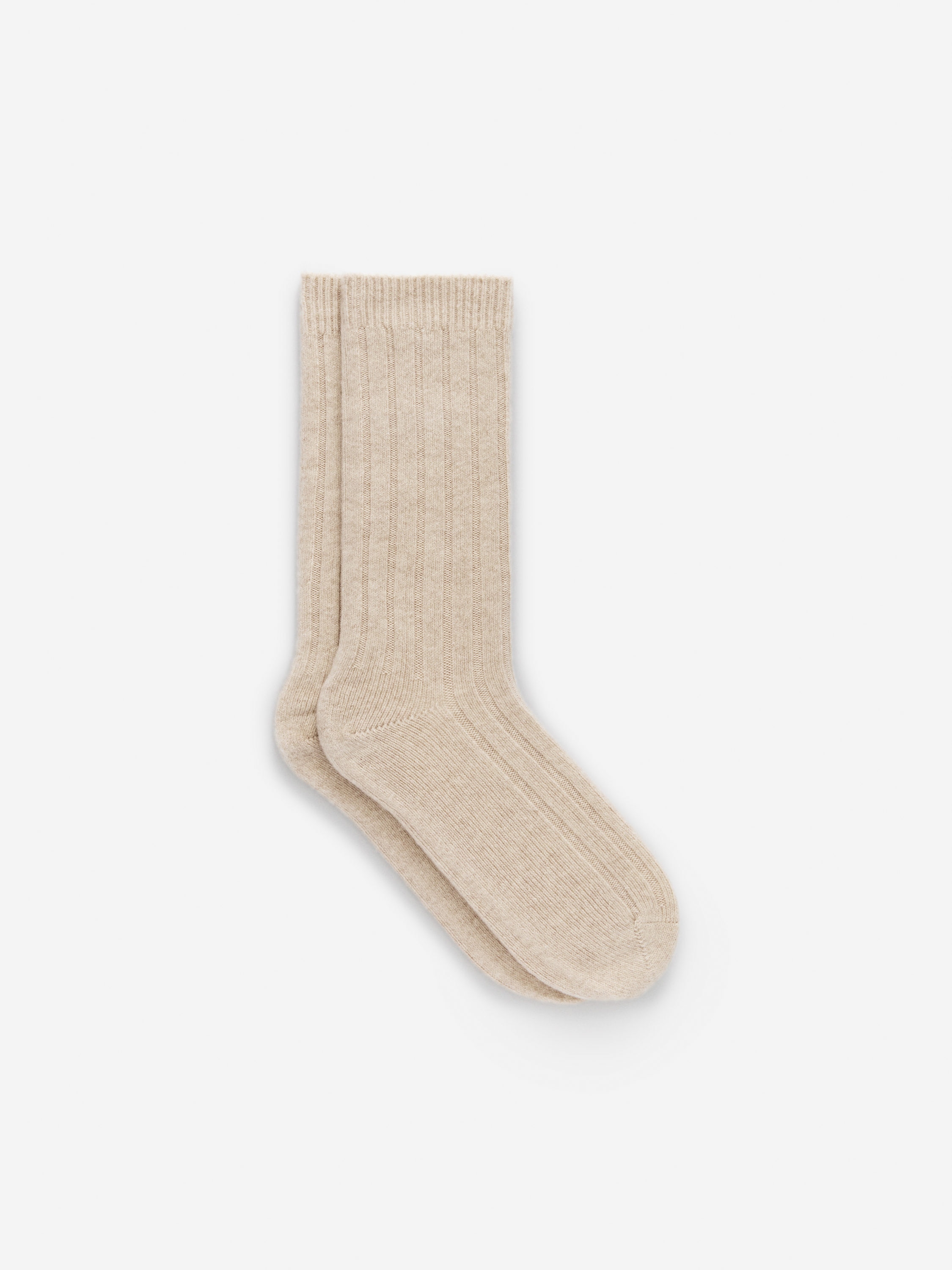 Cashmere-Blend Rib Socks-#F3EFE5-17072