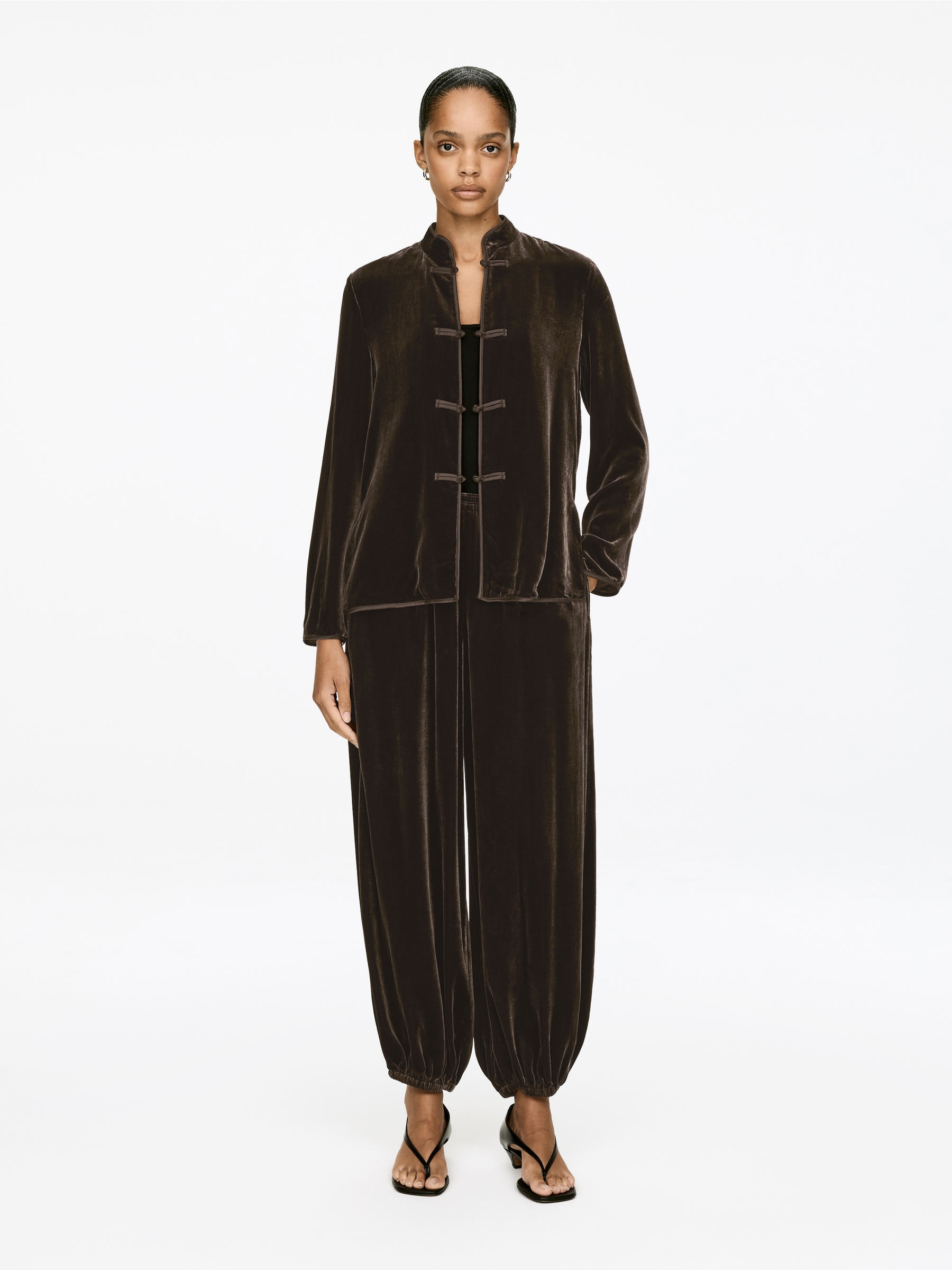 Viscose-Silk Velvet Overshirt-#3F3838-17139