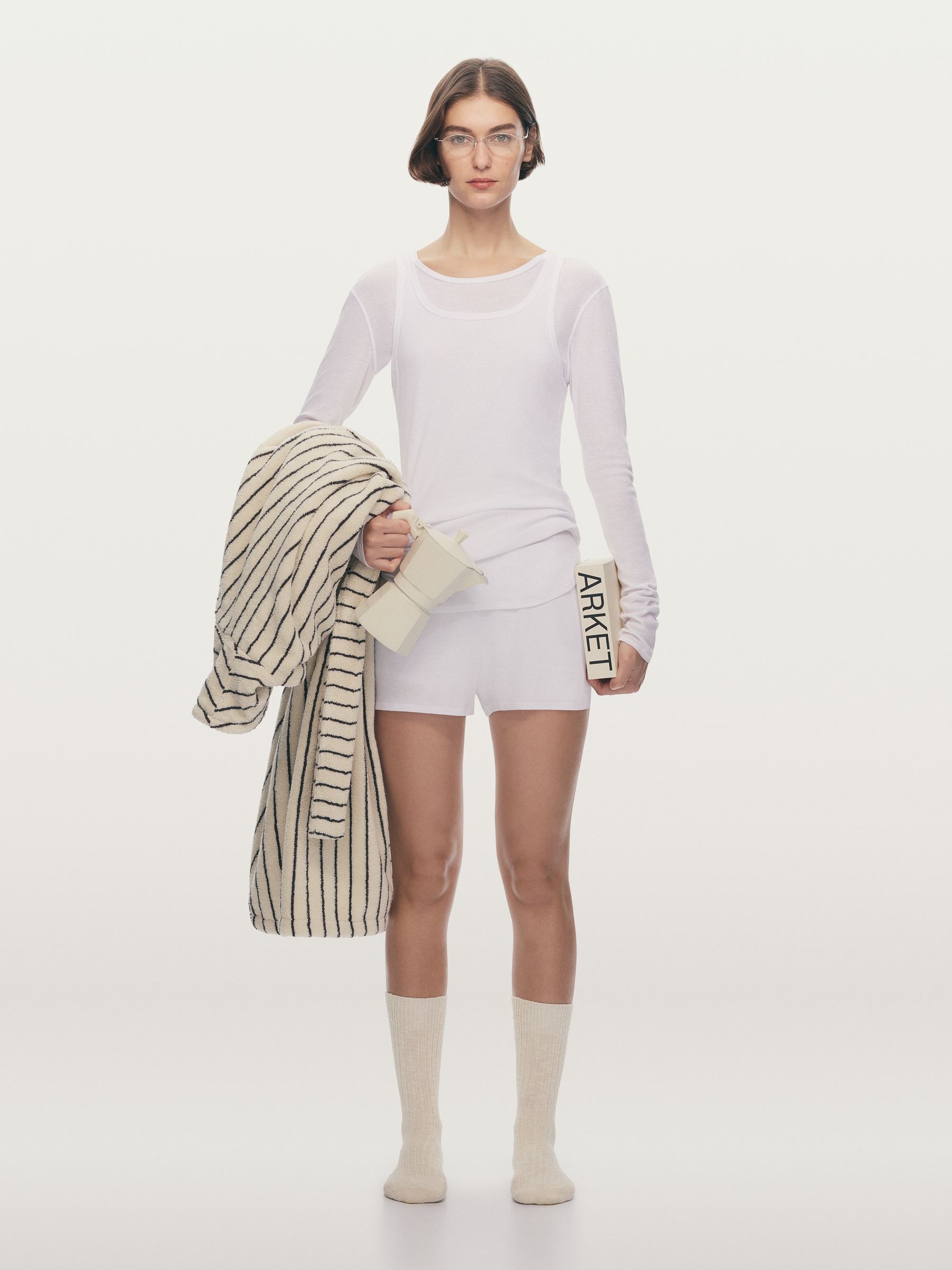 Cotton Terry Bathrobe - Off White/Black - Women - StillMedia/Environmental - 1