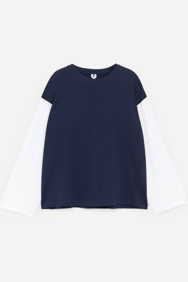 Lockeres Langarmshirt - Dunkelblau/Weiß/Weiß/mehrfarbig - 1
