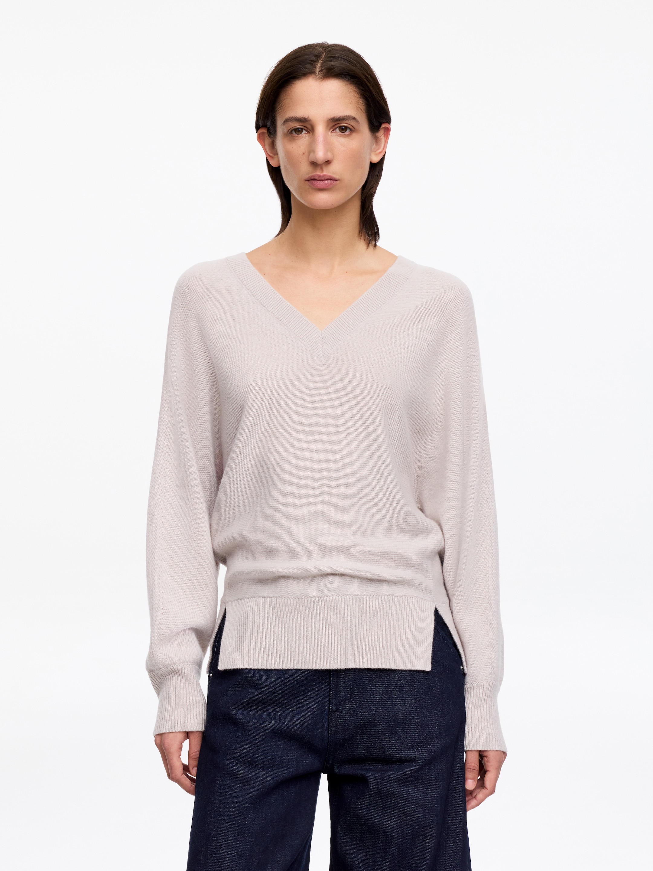 Maglione con scollo a V in puro cashmere-#e2d7d5-17305