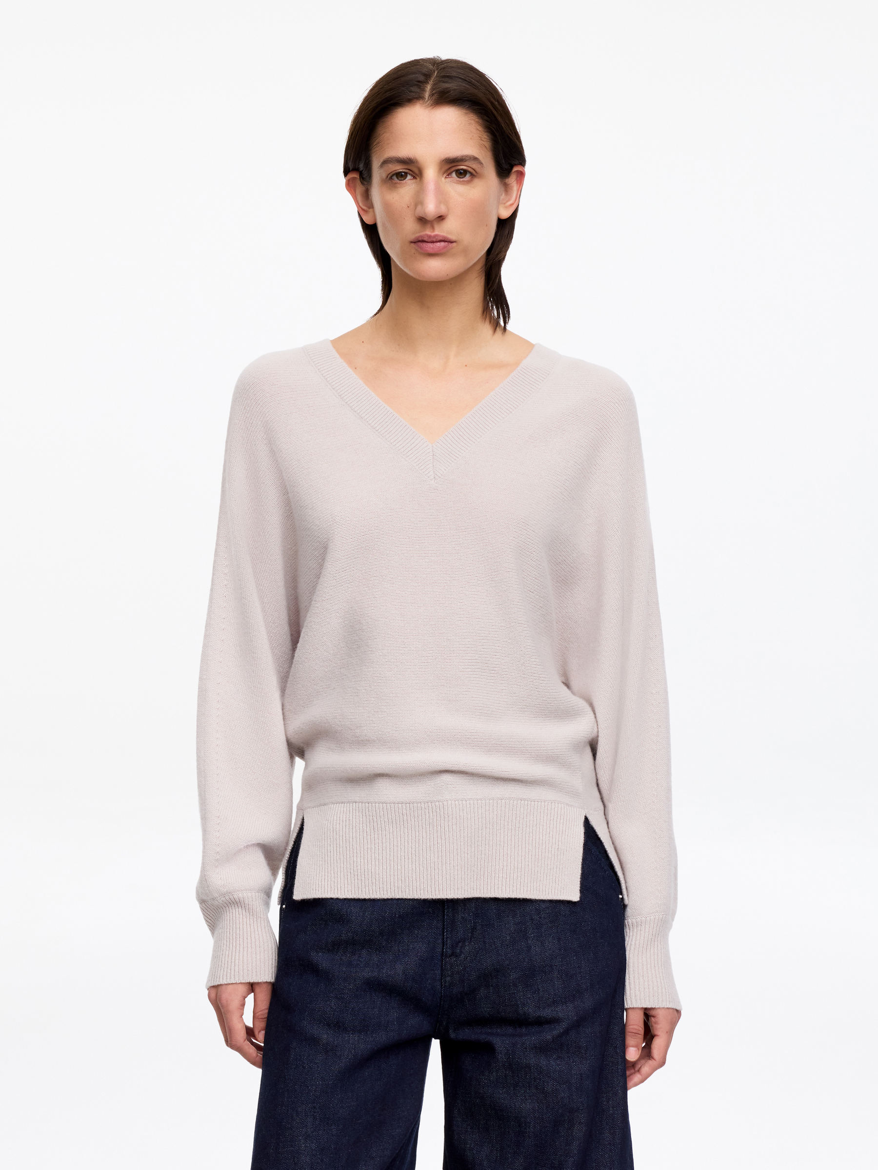 Pure Cashmere V-Neck Jumper-#CCC9C8-17305