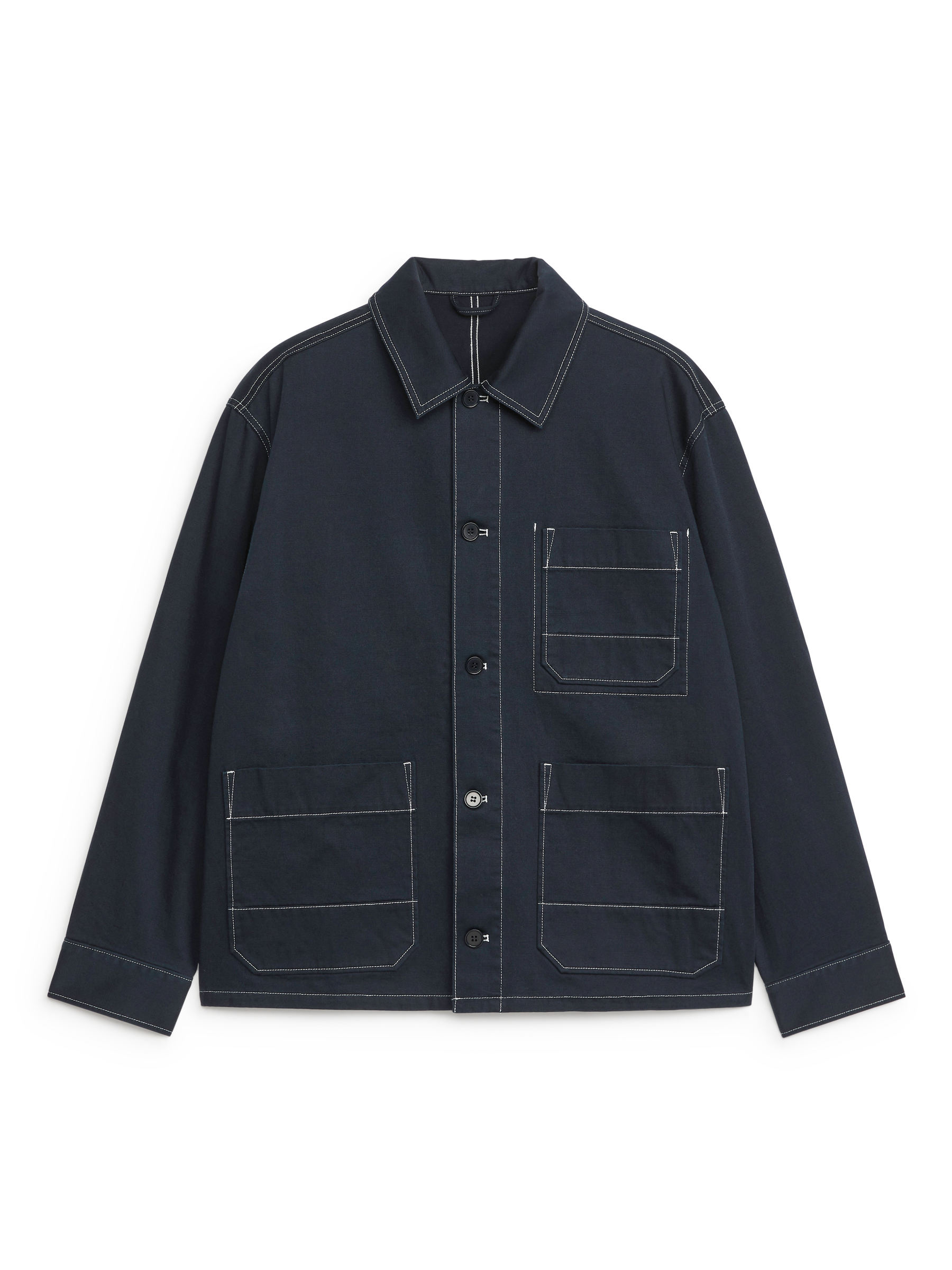 Cotton Satin Overshirt - Dark Blue - Relaxed fit - Men - StillMedia/DescriptiveStillLife - 1