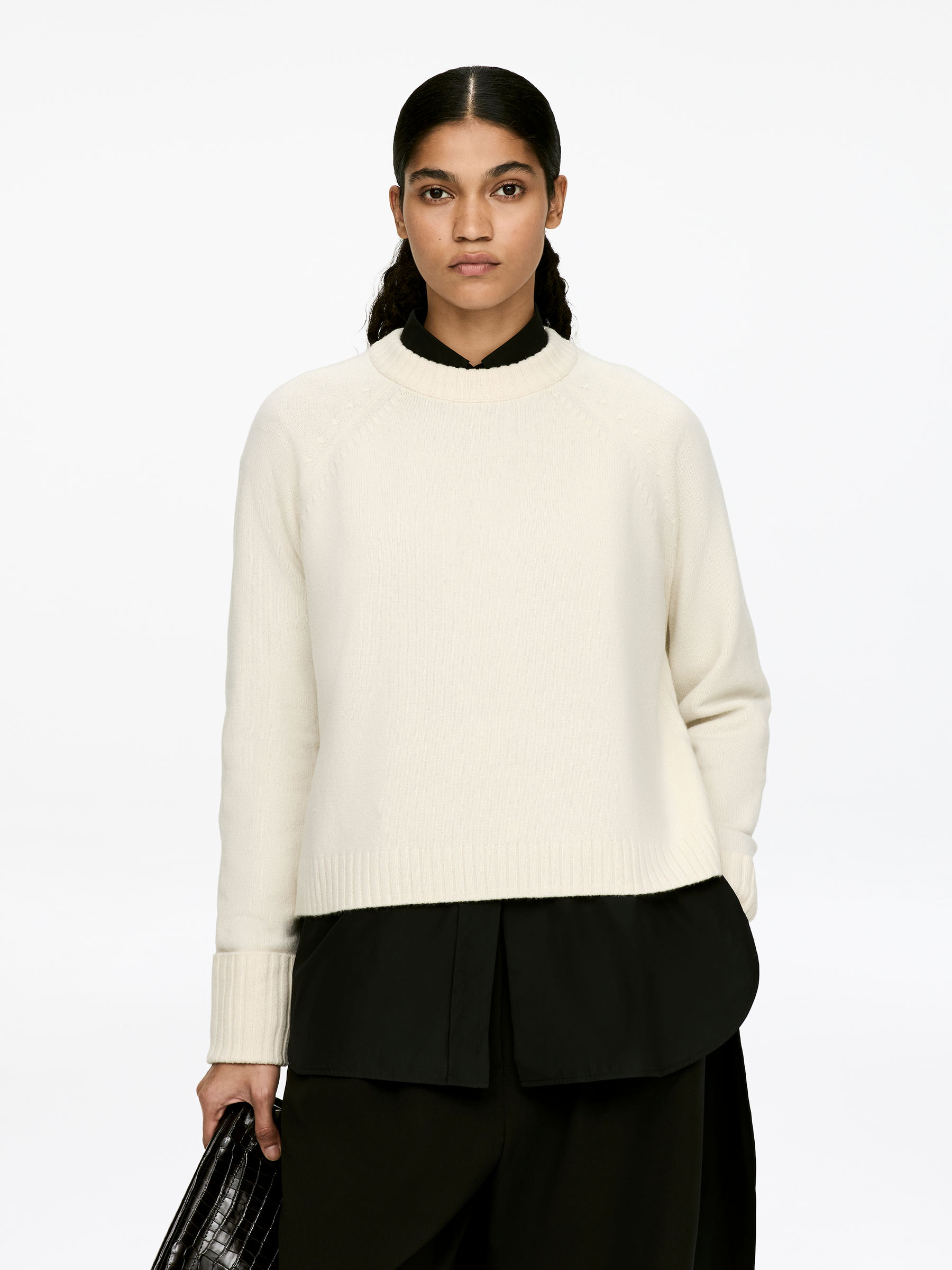 Folded Sleeve Wool Jumper-#F0EDD7-16523