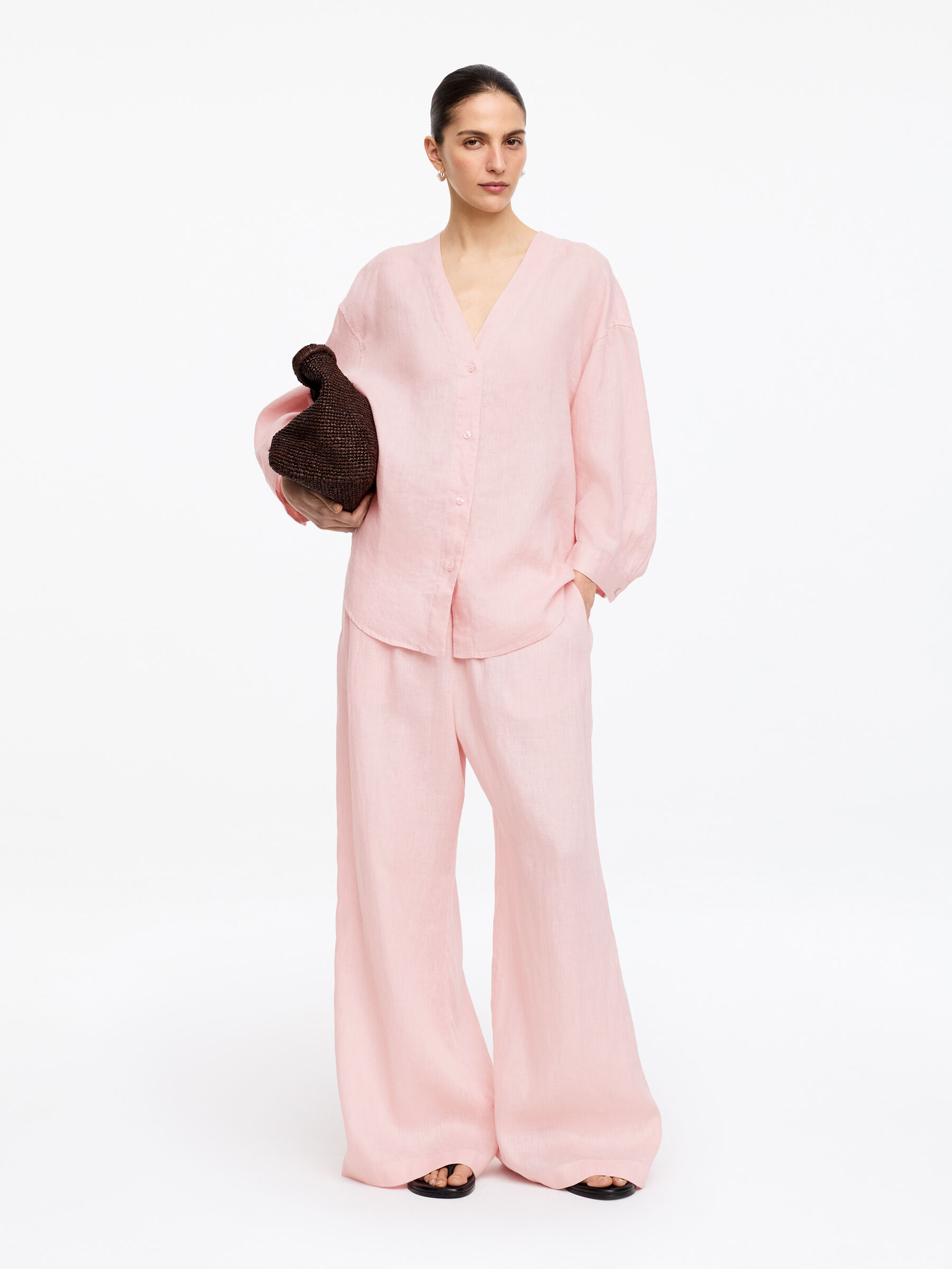 Wide Linen Trousers-#D6B8B9-18736