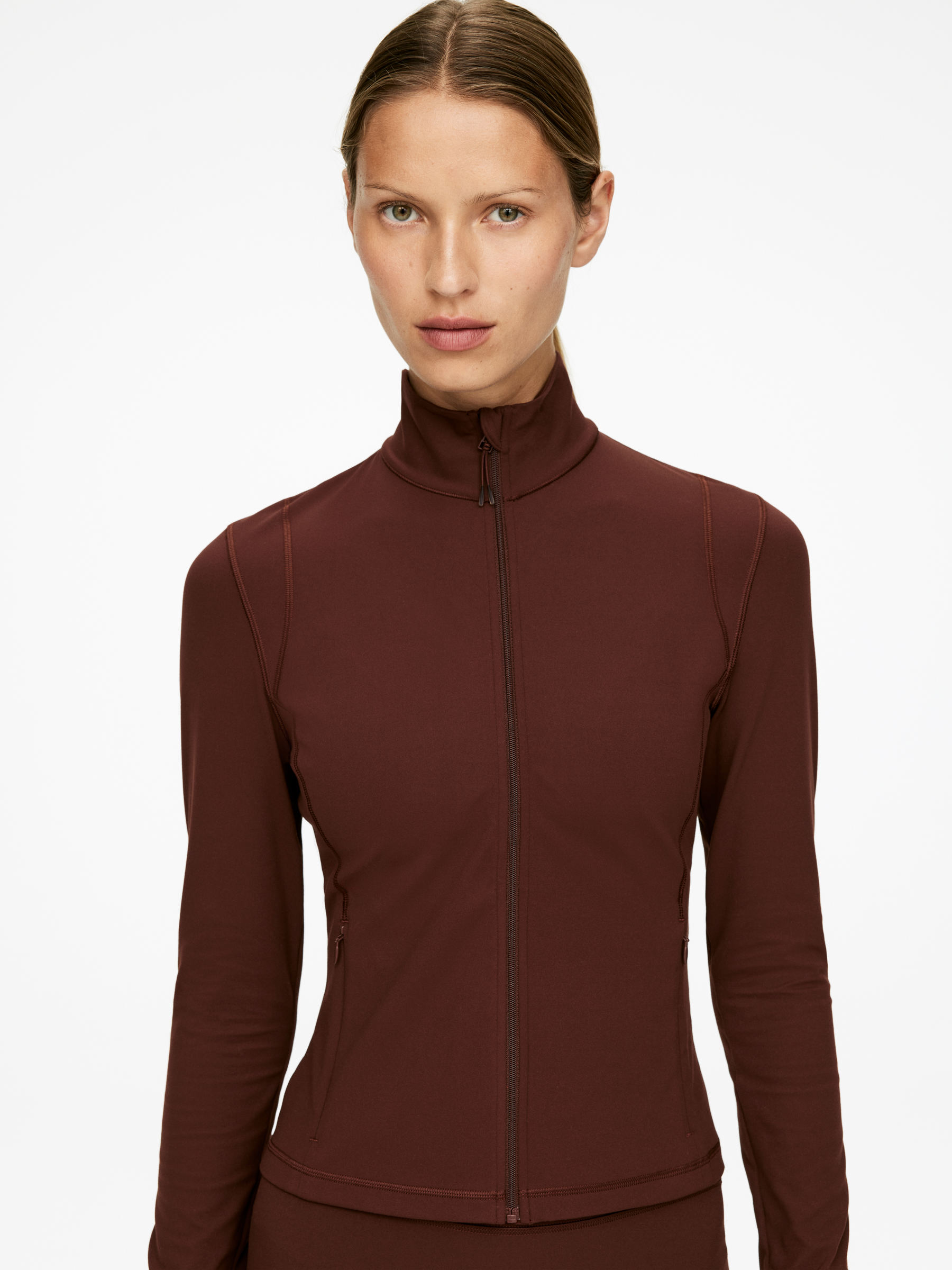 Veste zippée extensible et douce - Marron foncé - Slim fit - Femme - StillMedia/Lookbook - 5