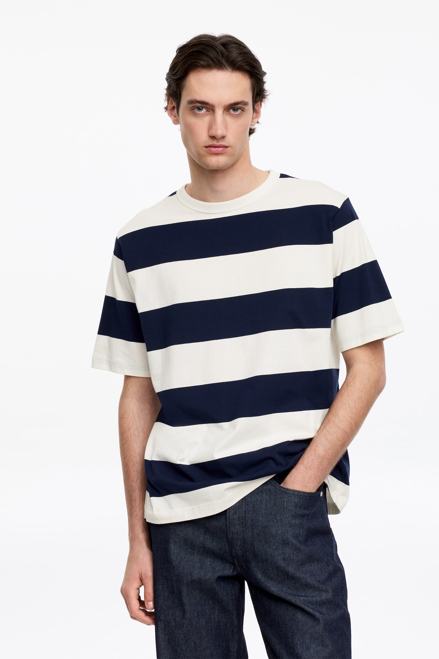 T-shirt i bomull - Blå/vit/Grön/vit - 1