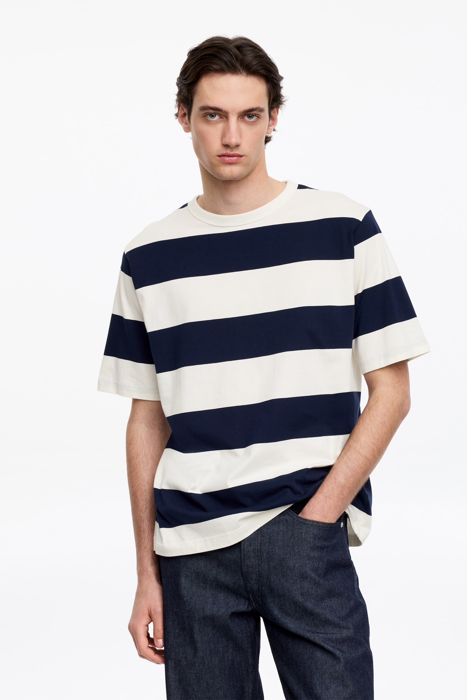 Ver imagem maior: T-shirt de algodão descontraída - Azul/branco - HOMEM | H&M PT 1