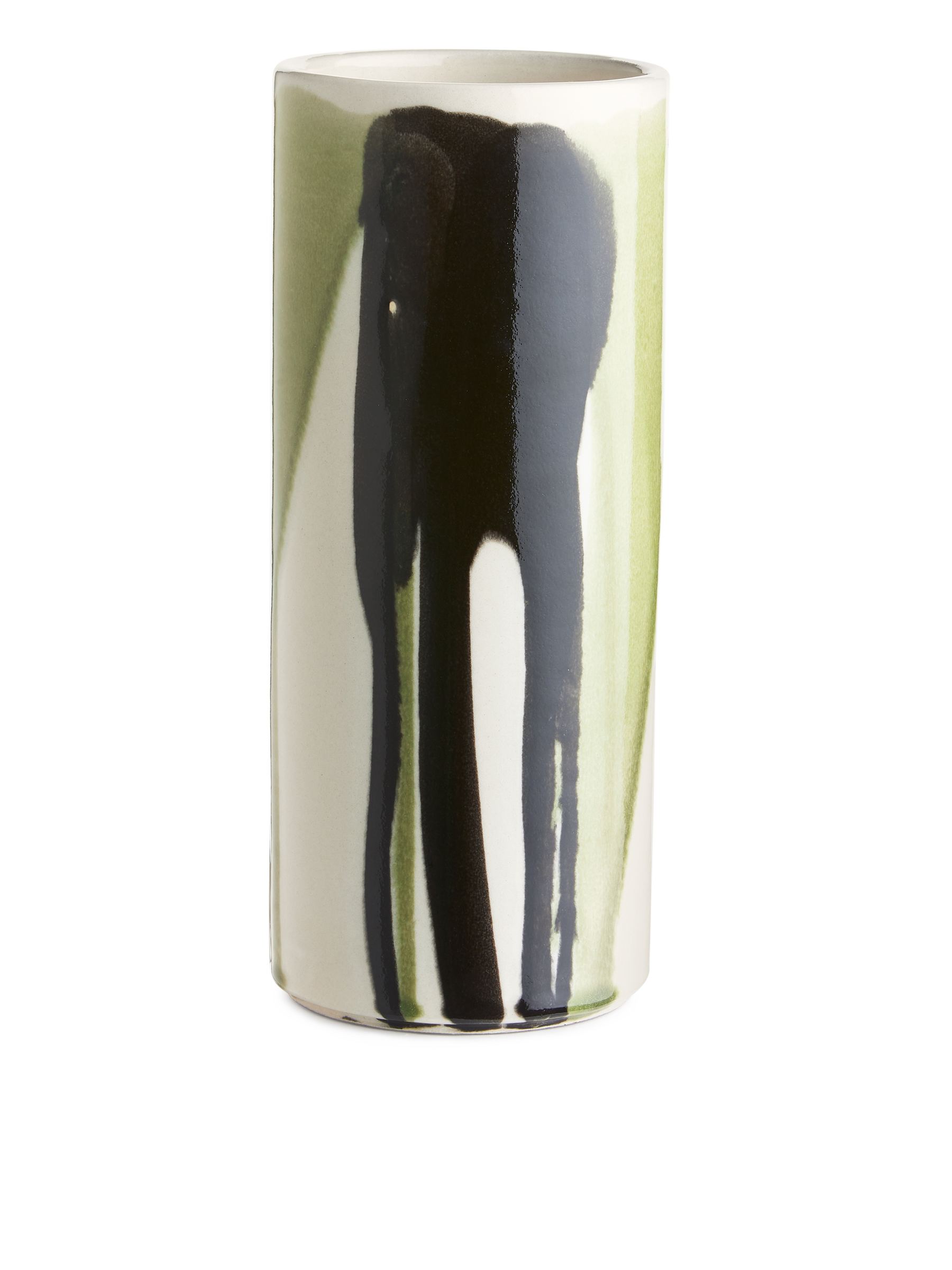 Zylindervase, 23 cm - Cremeweiß/grüne Tropfen - Haushaltswaren - StillMedia/DescriptiveStillLife - 1