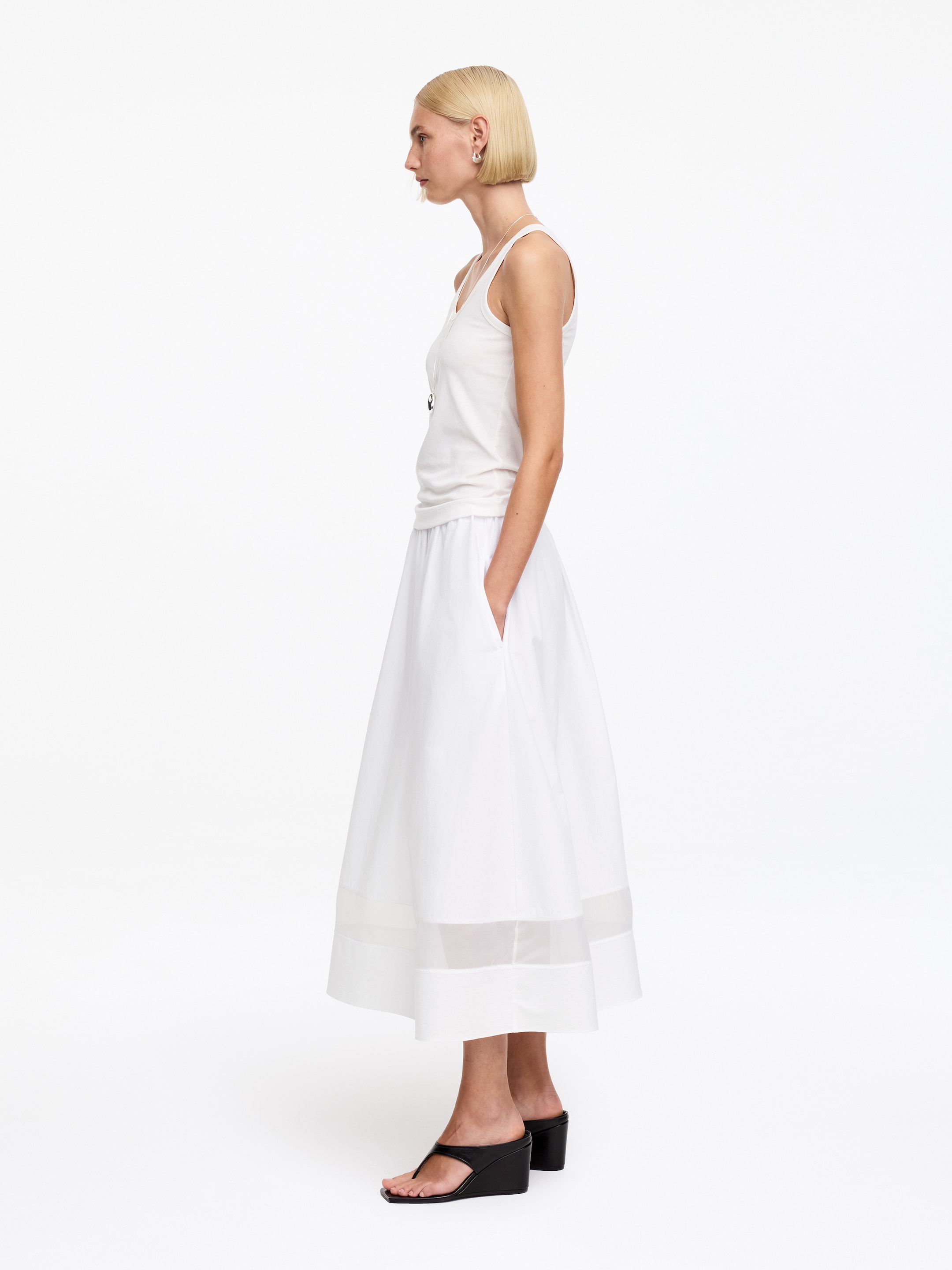 Jupe midi avec empiècements en organza - Blanc - Regular fit - Femme - StillMedia/Lookbook - 2