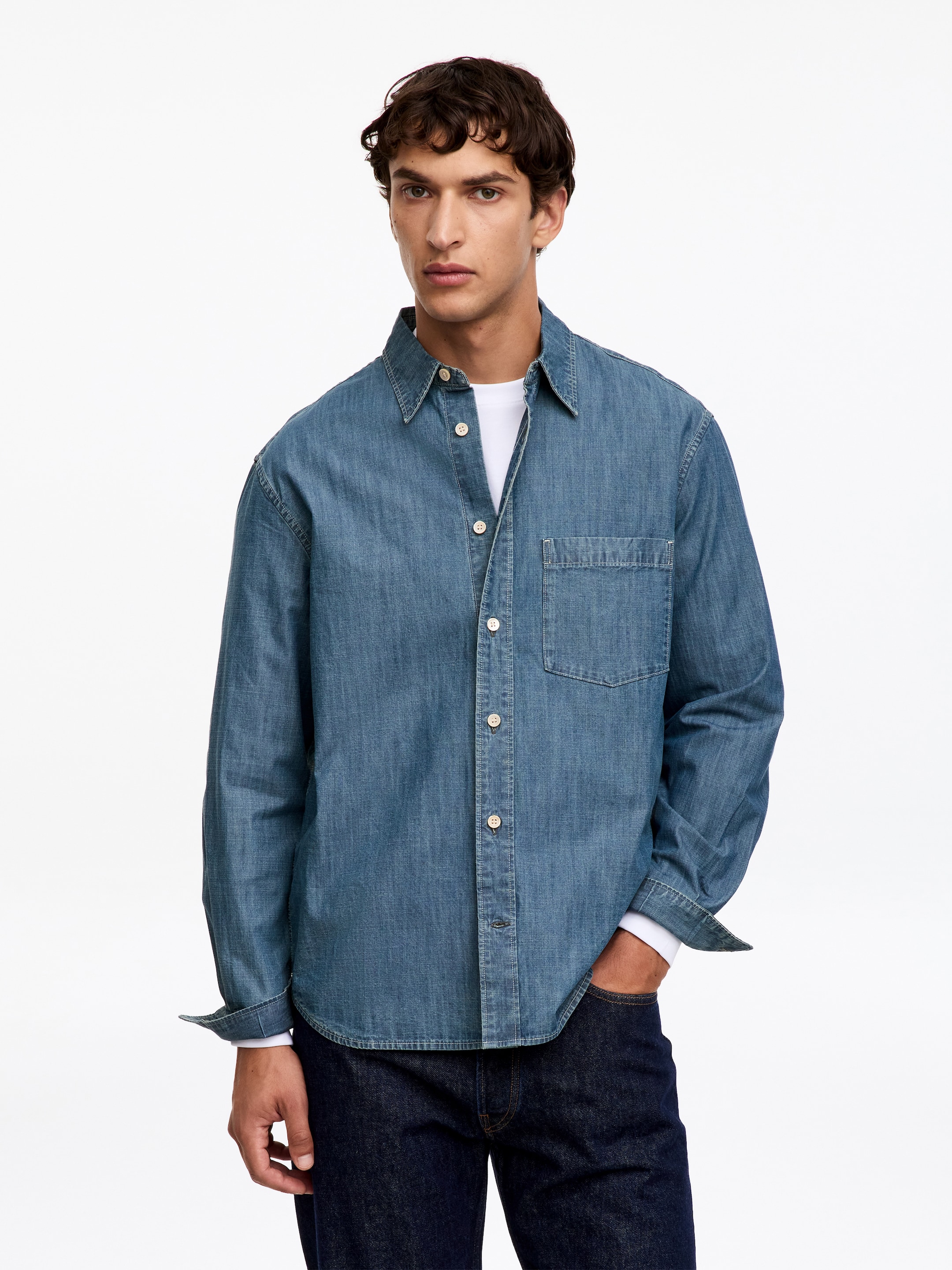Relaxed Denim Shirt-Blue-20103