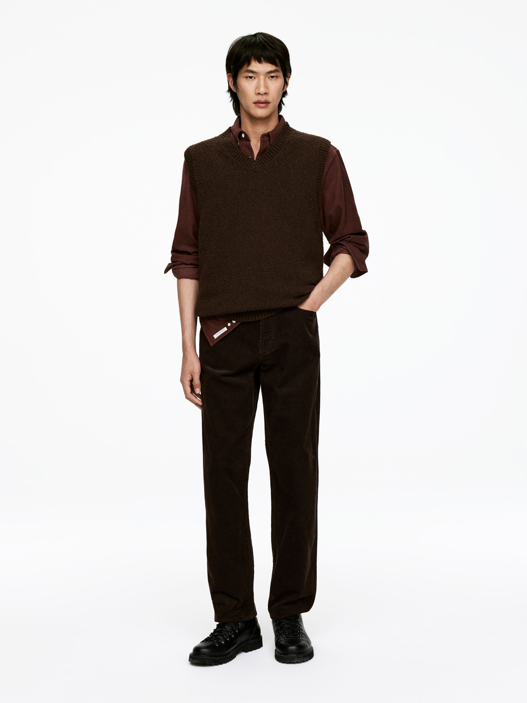 Loose Corduroy Trousers-#3F3838-16003