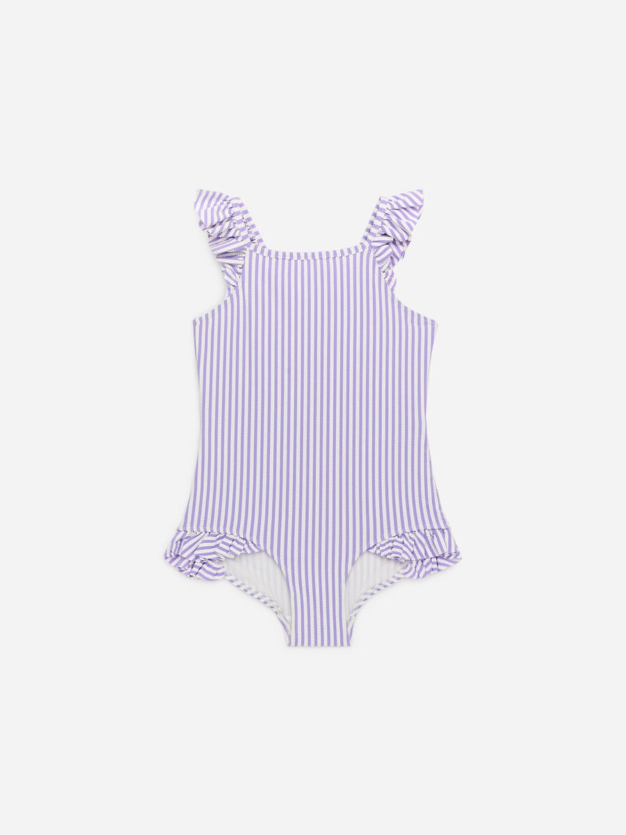 ARKET Girls  Seersucker Swimsuit Purple,  size 110/116