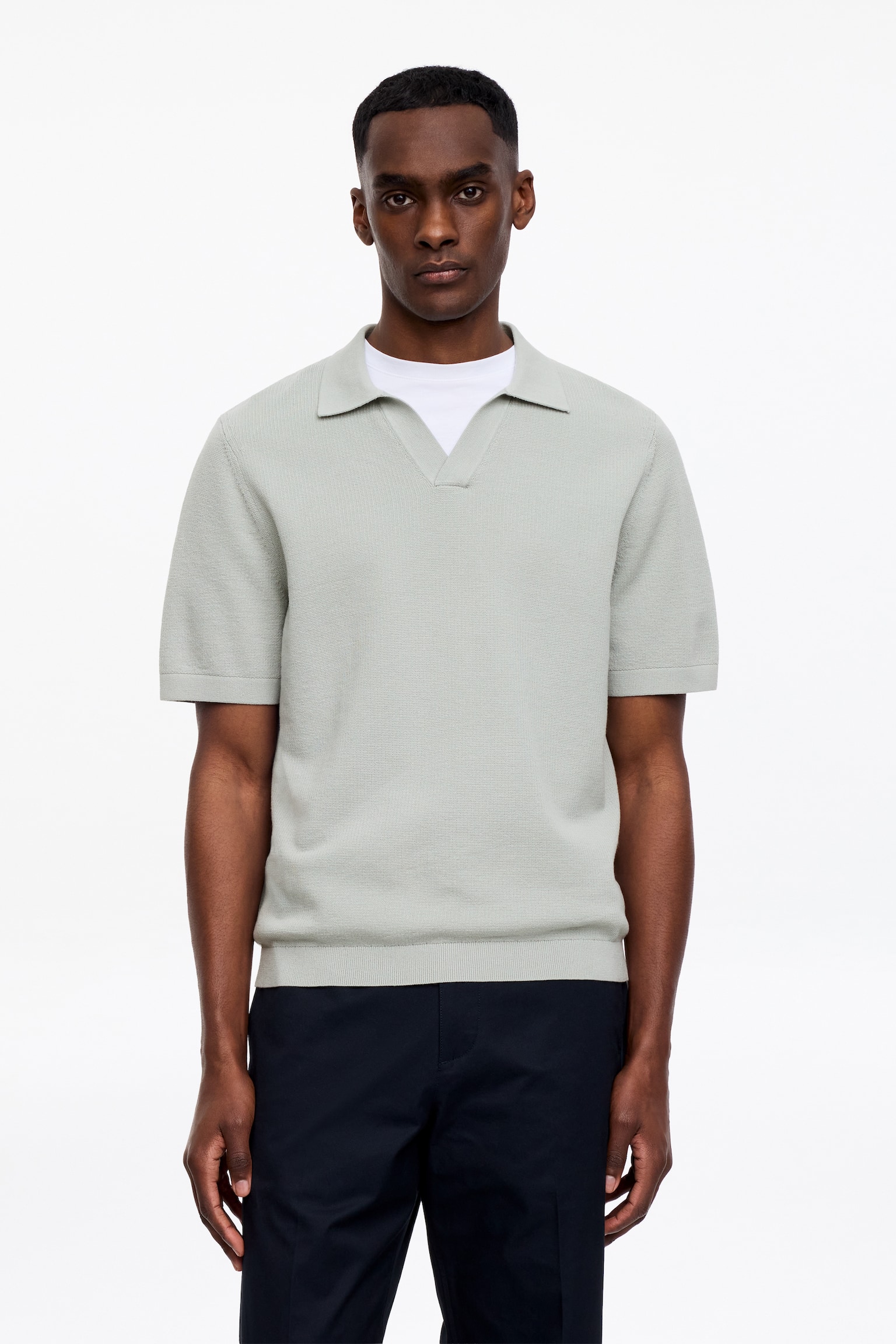Polo shirt med textur - Mintgrön/Mörkblå/Off-white - 1