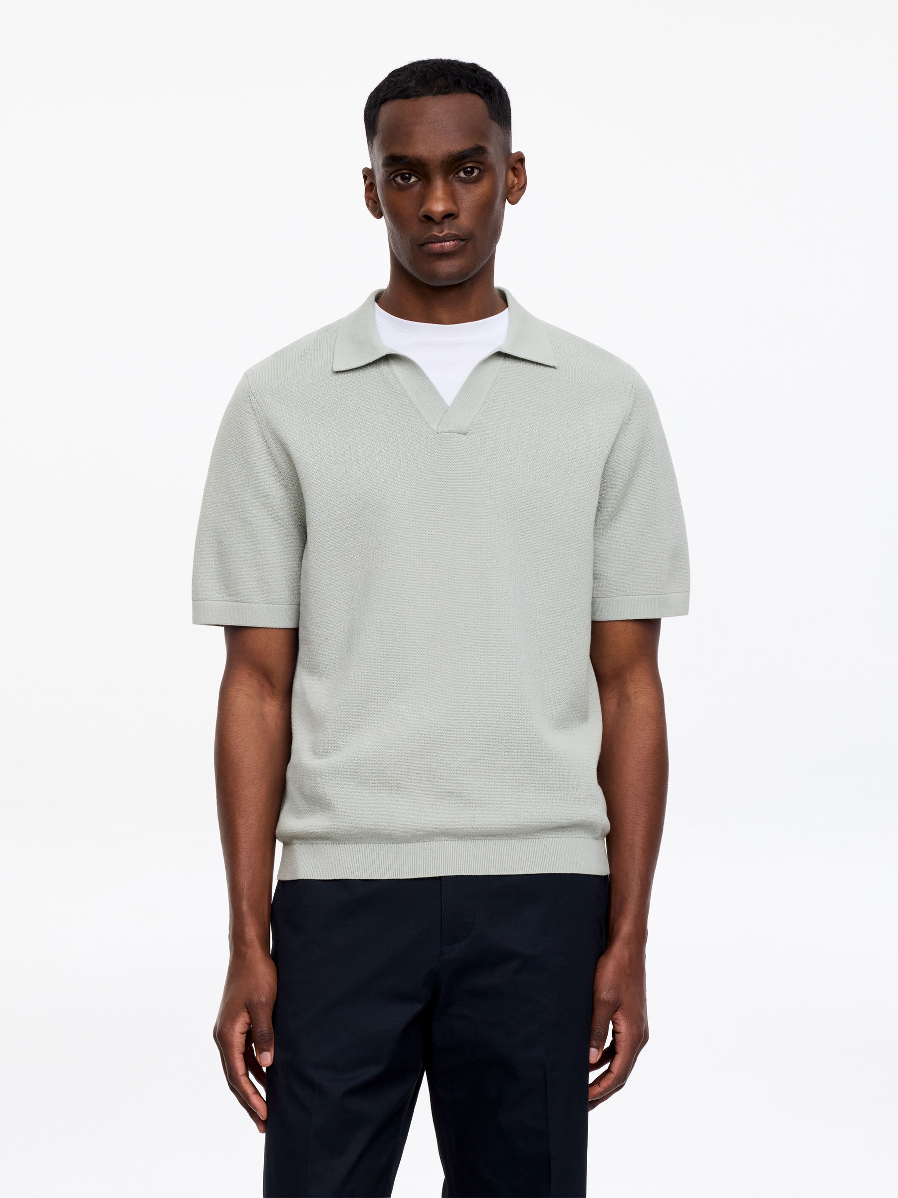 Textured Polo Shirt-#A8ACA9-18355