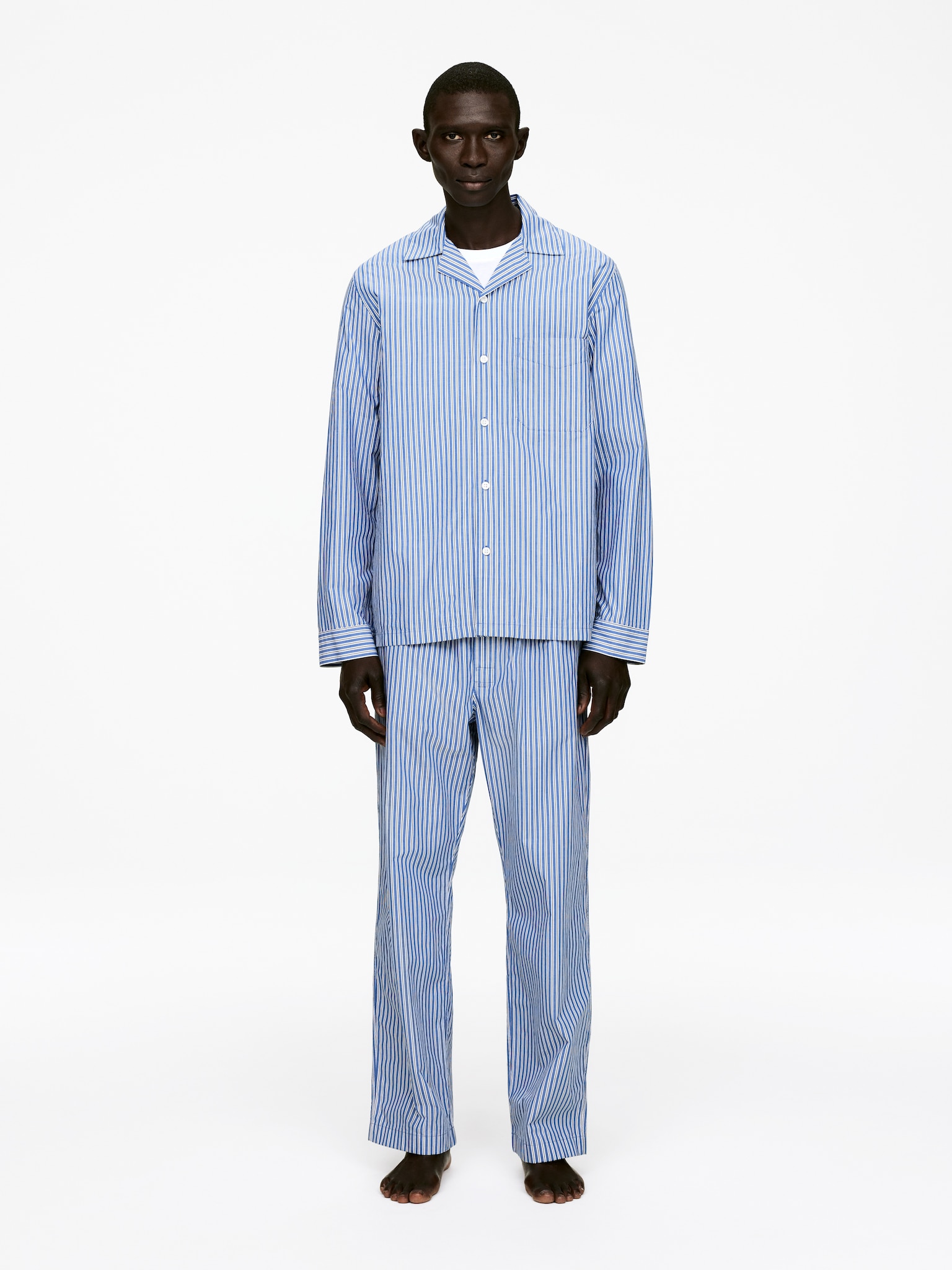 Pantalon de pyjama en popeline - Bleu/Rayé