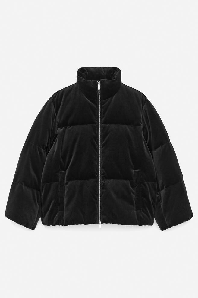 Velvet Puffer Jacket - Black - 1