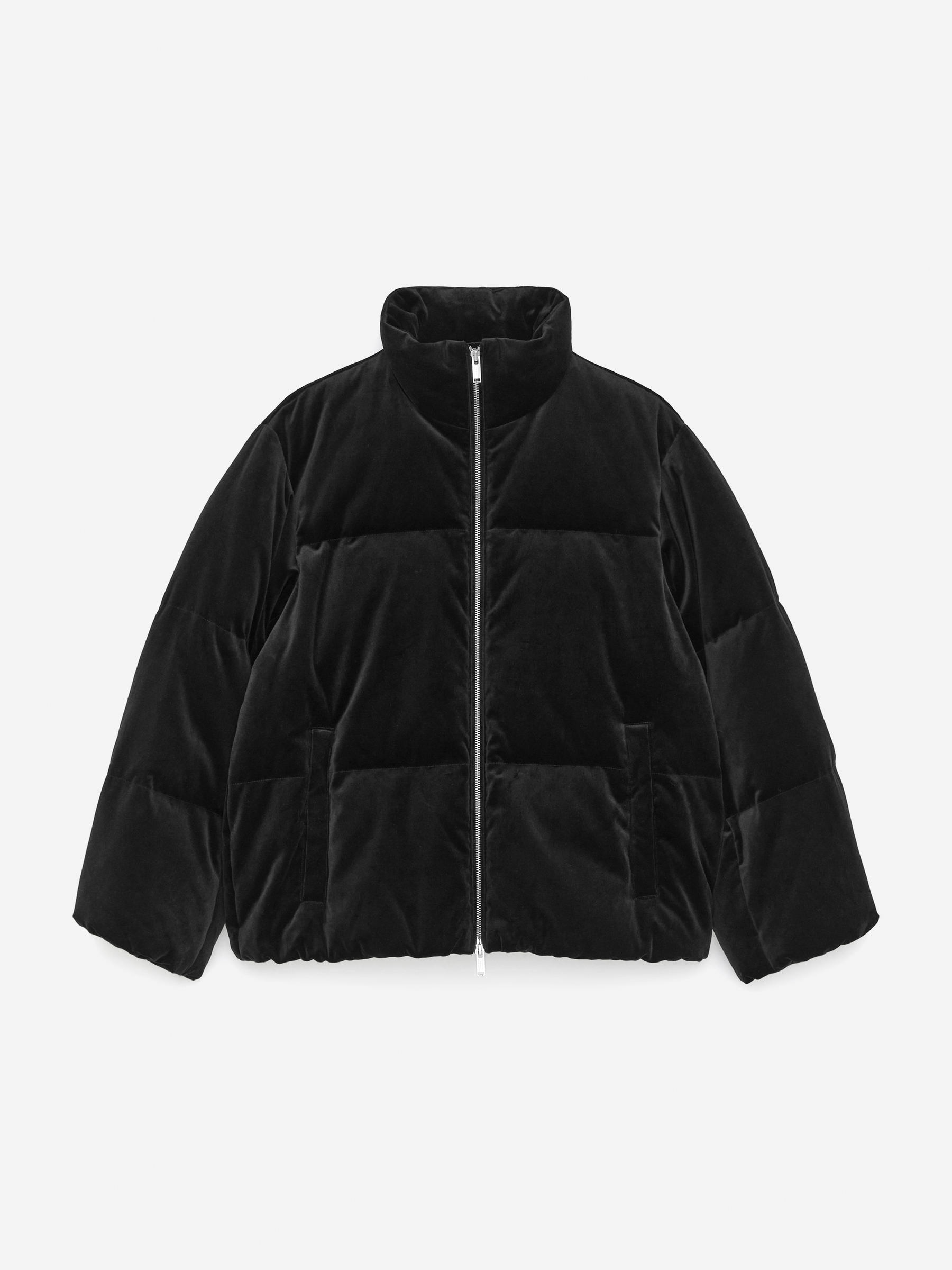 Velvet Puffer Jacket-Black-16767