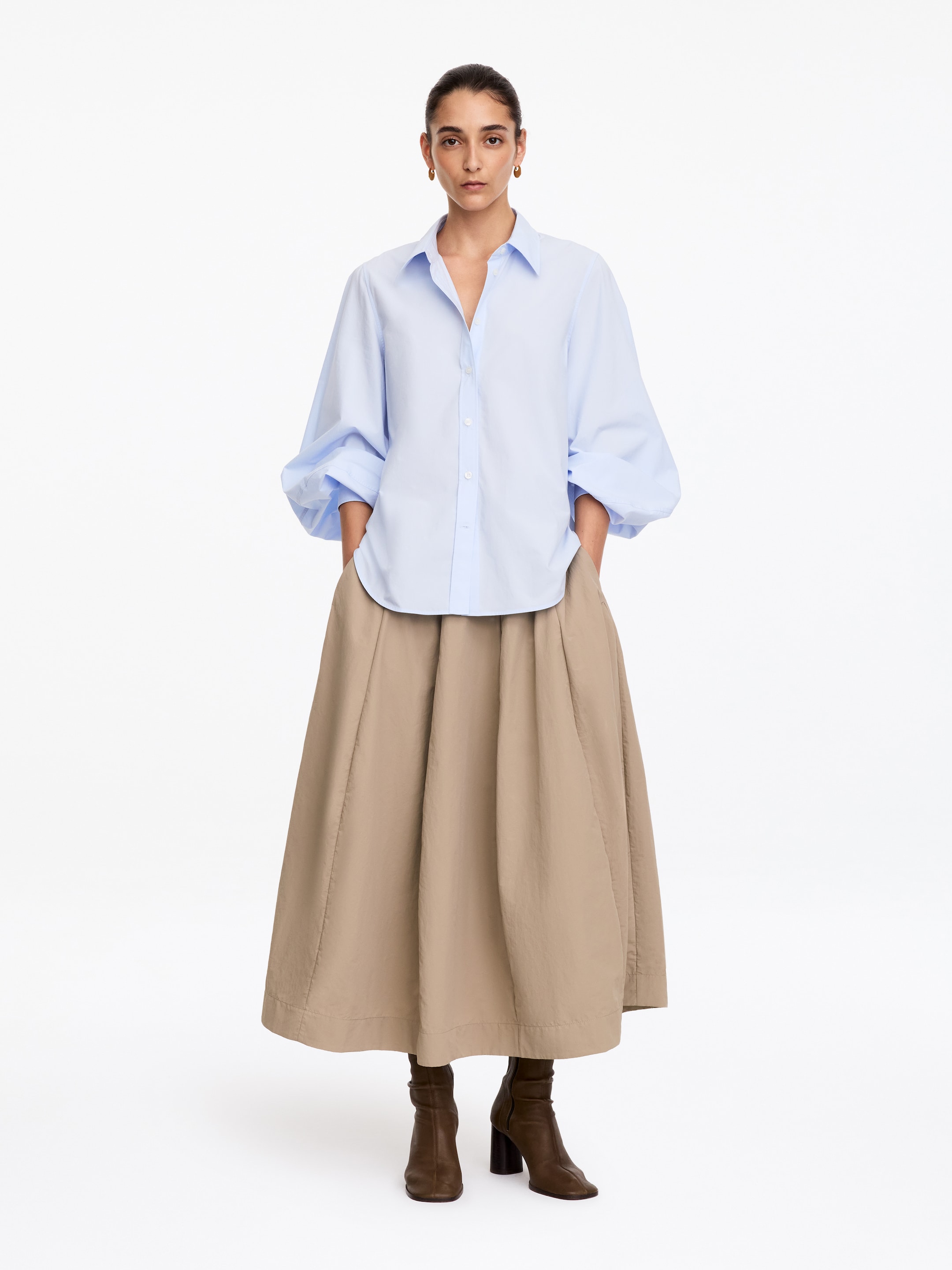 Nylon Panel Skirt-Beige-20838