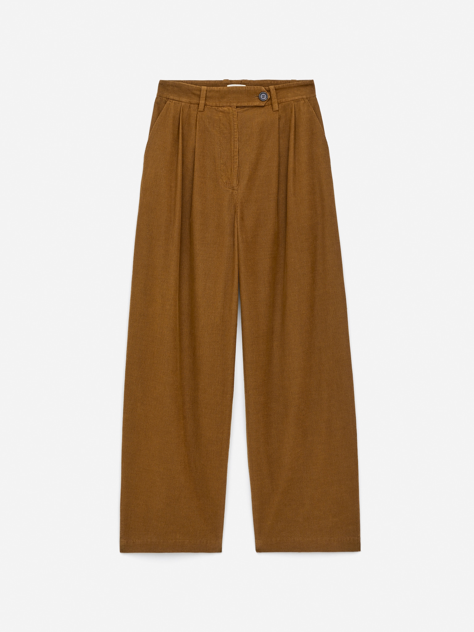 High-Waist Corduroy Trousers - Brown/Black - 2