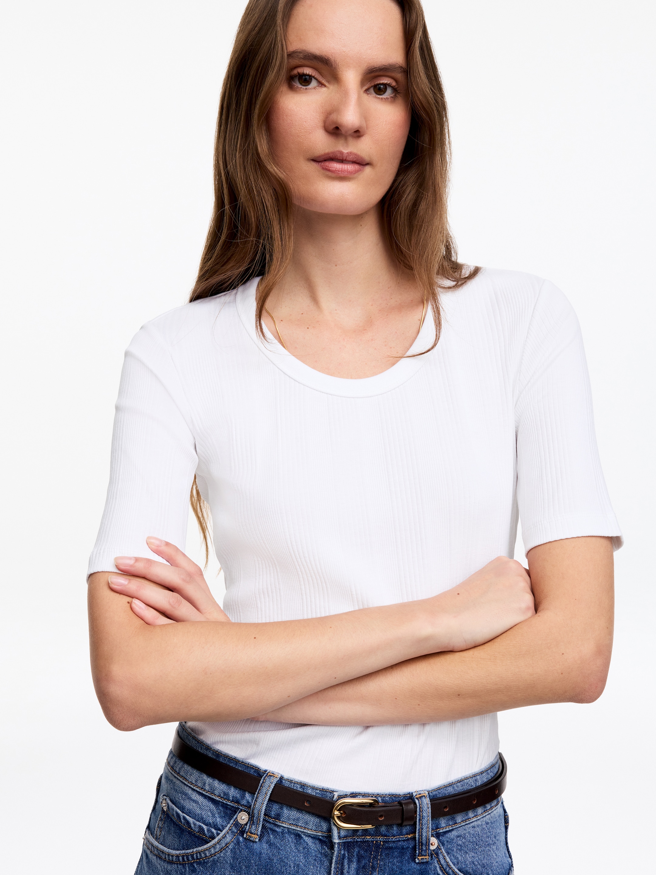 Rib T-shirt - White - Slim fit - Women - StillMedia/Lookbook - 5