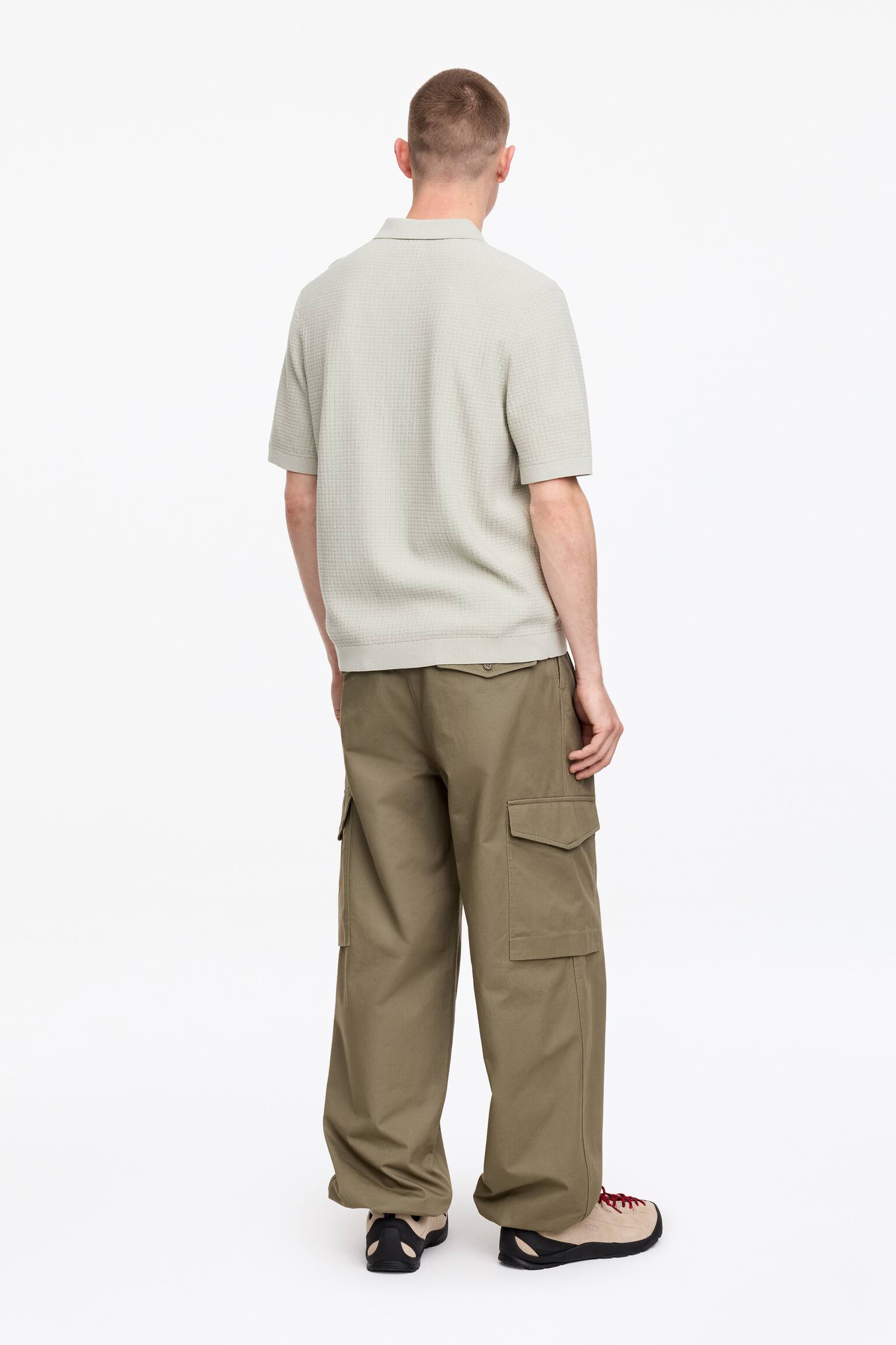 Koszulka polo z bawełnianej dzianiny-Przydymiony zielony - 4